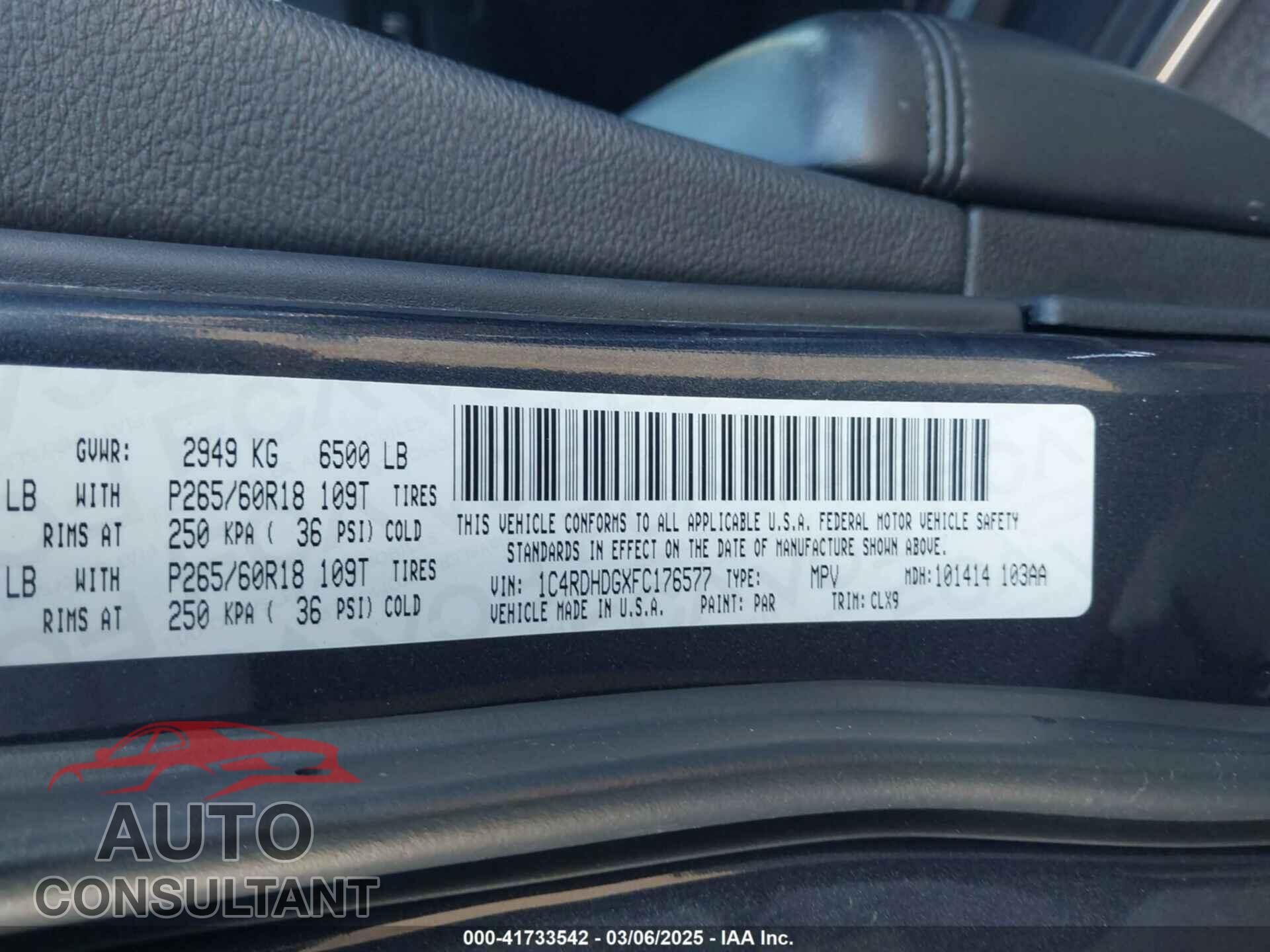 DODGE DURANGO 2015 - 1C4RDHDGXFC176577