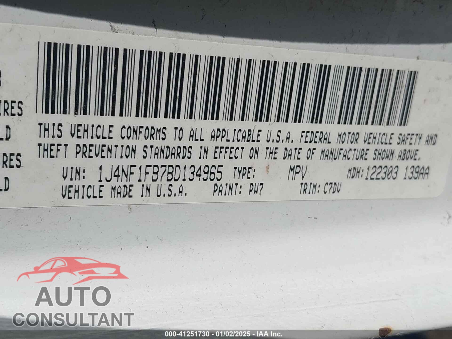 JEEP COMPASS 2011 - 1J4NF1FB7BD134965
