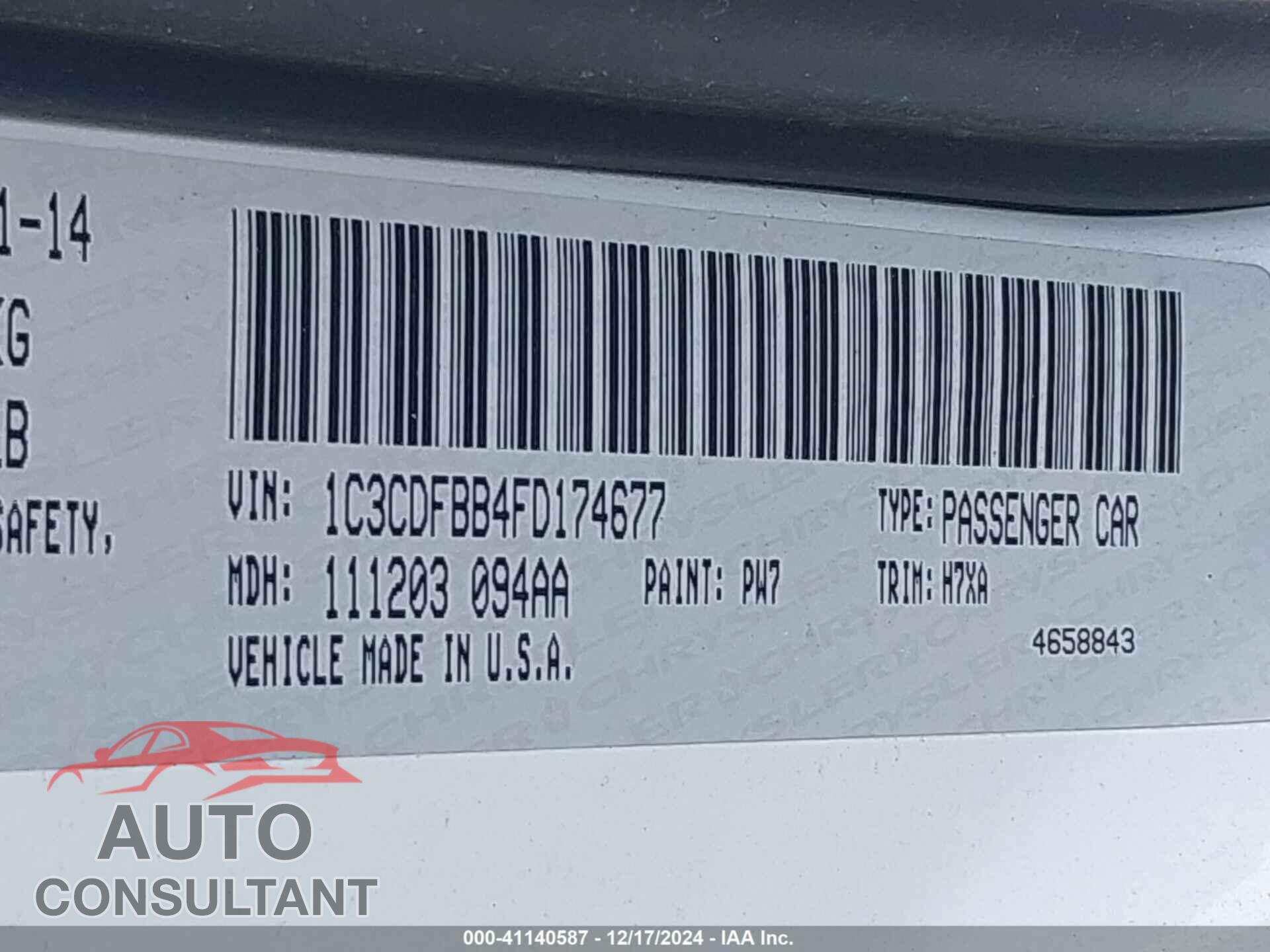 DODGE DART 2015 - 1C3CDFBB4FD174677