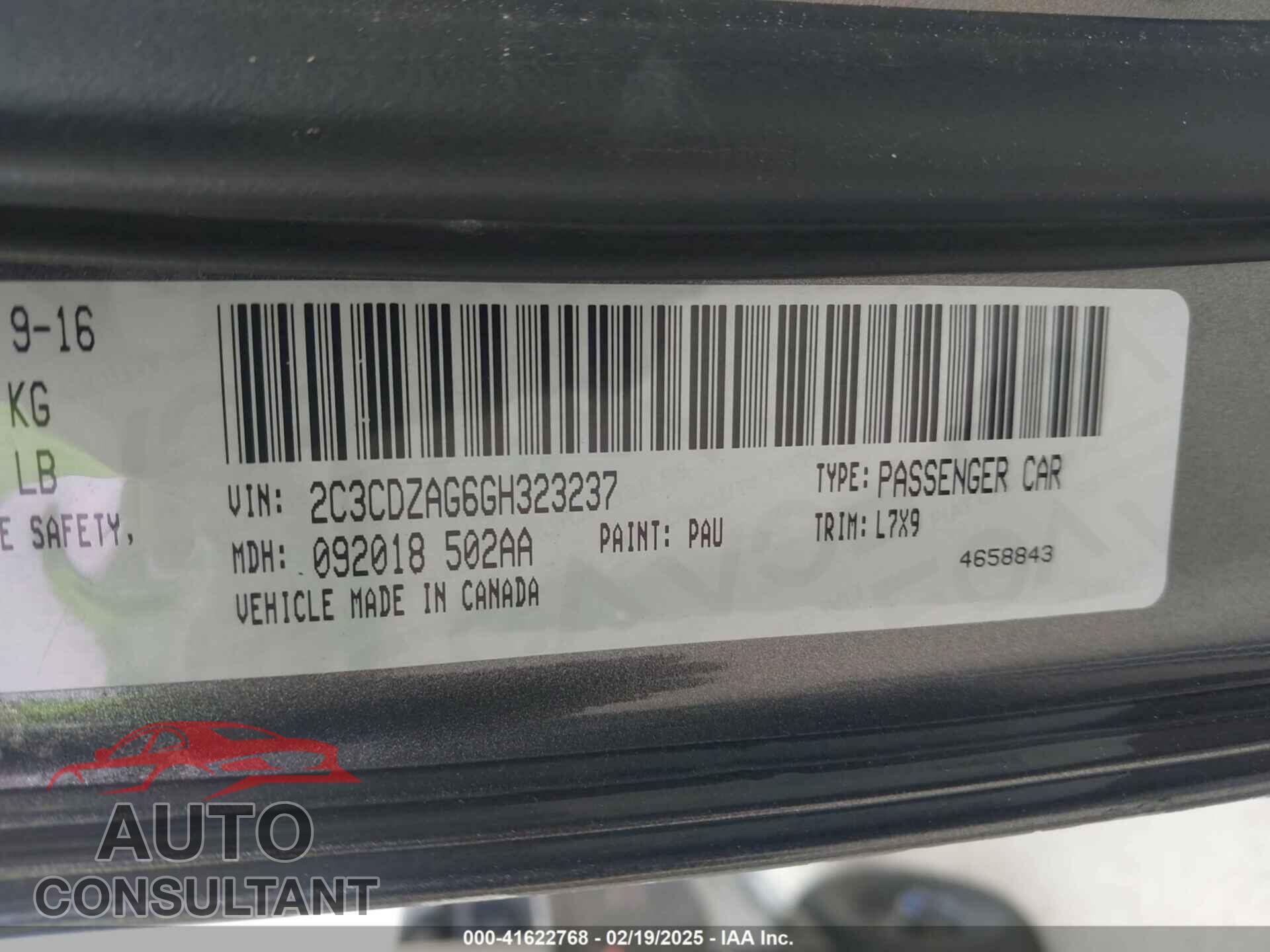 DODGE CHALLENGER 2016 - 2C3CDZAG6GH323237
