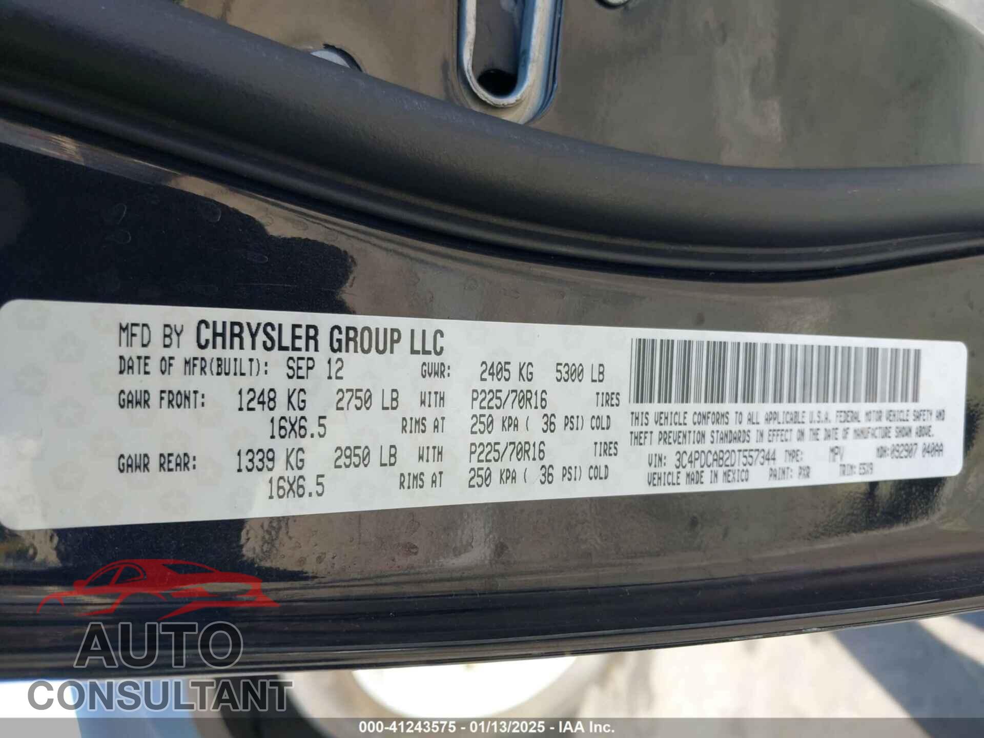 DODGE JOURNEY 2013 - 3C4PDCAB2DT557344