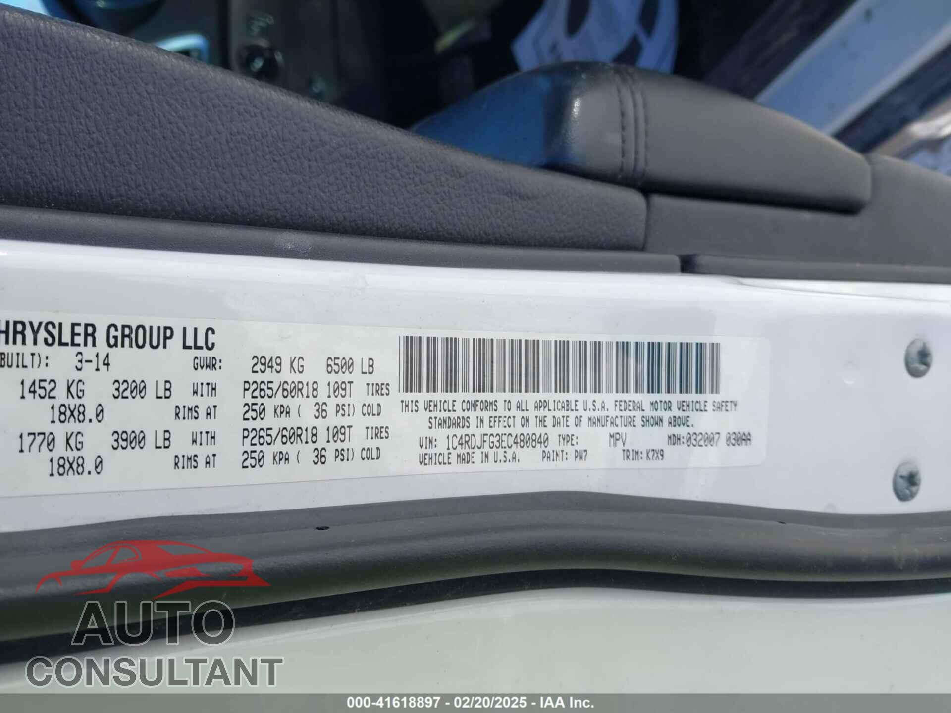 DODGE DURANGO 2014 - 1C4RDJFG3EC480840