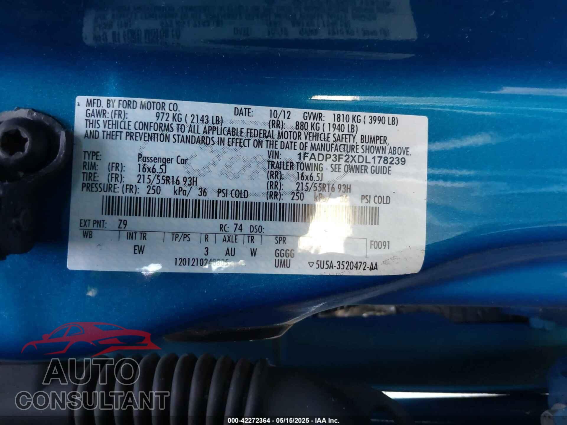 FORD FOCUS 2013 - 1FADP3F2XDL178239
