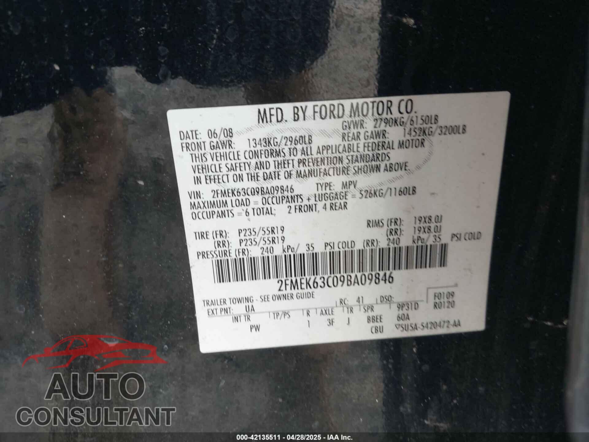 FORD FLEX 2009 - 2FMEK63C09BA09846