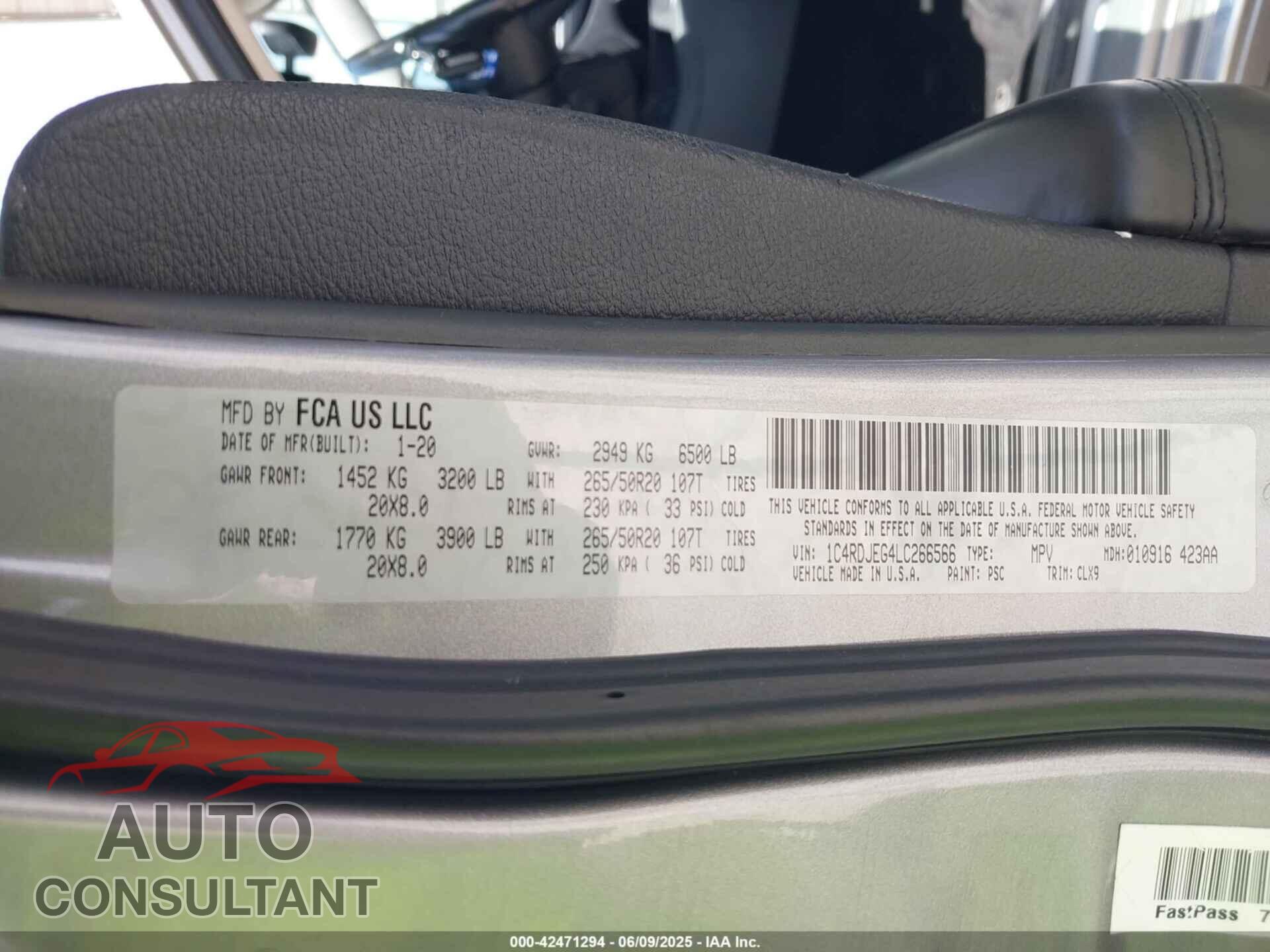 DODGE DURANGO 2020 - 1C4RDJEG4LC266566