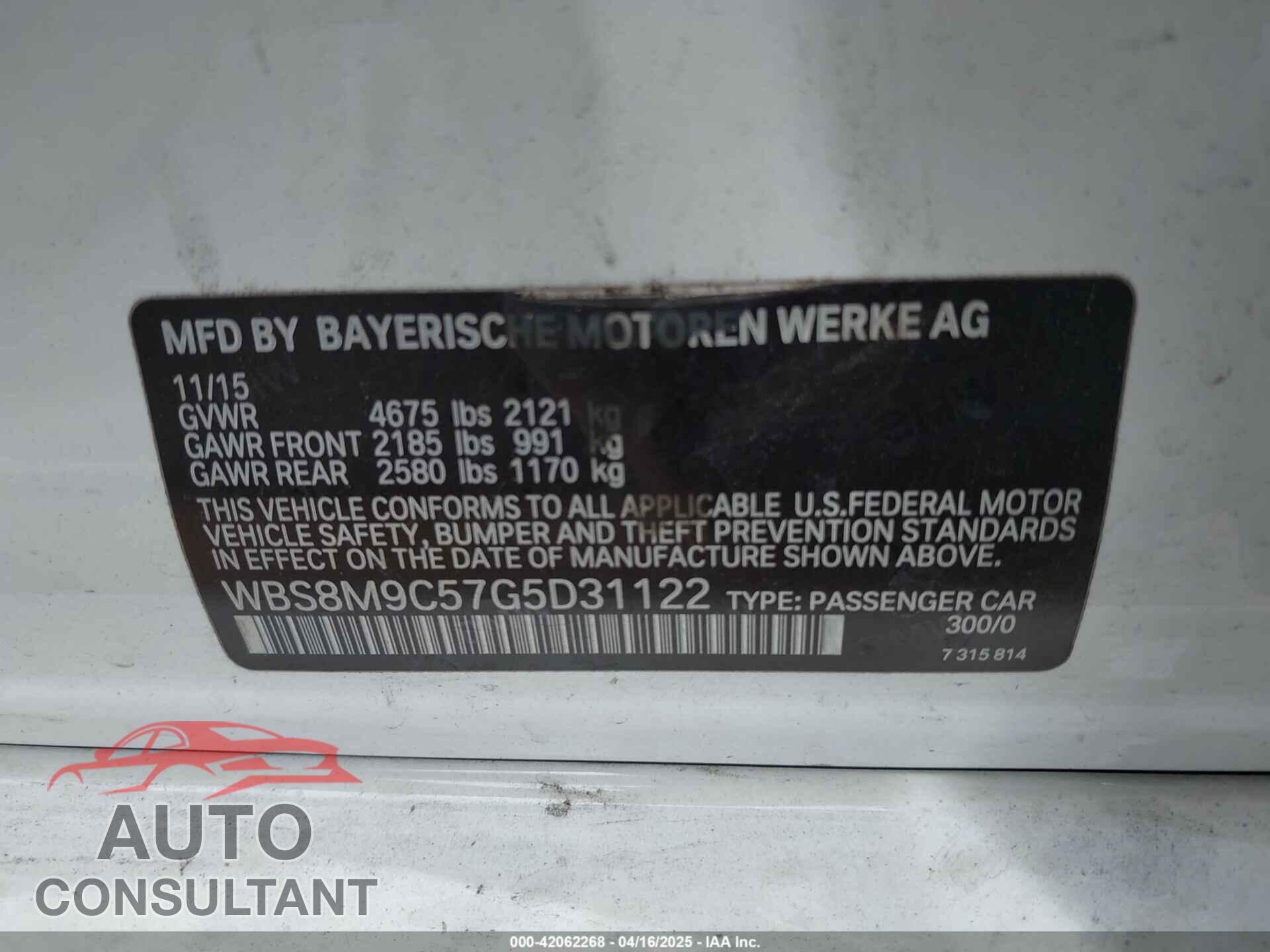 BMW M3 2016 - WBS8M9C57G5D31122