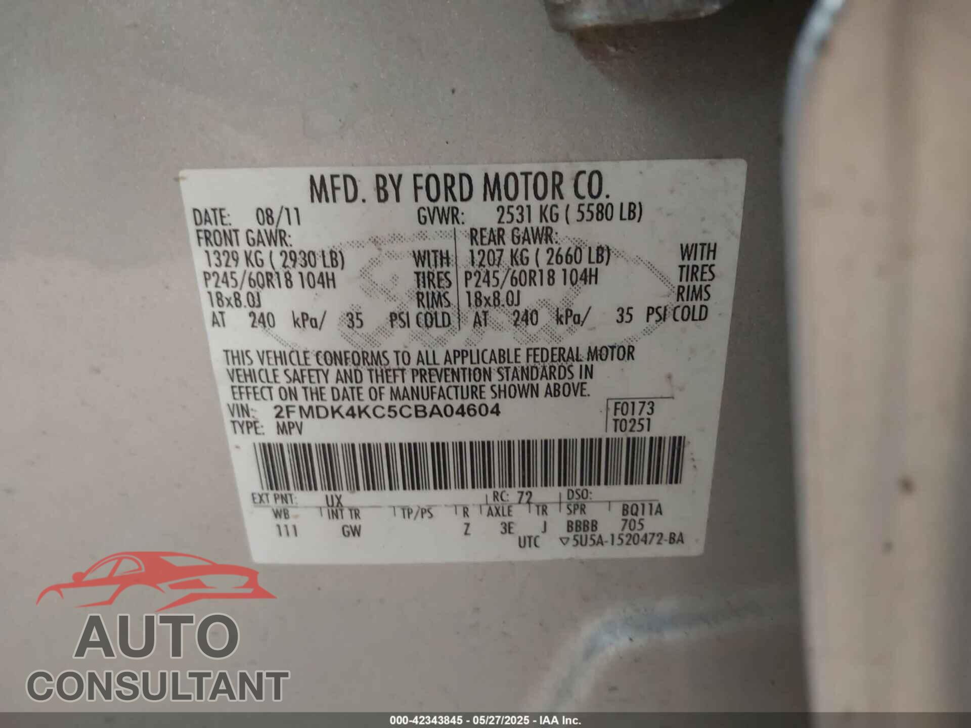 FORD EDGE 2012 - 2FMDK4KC5CBA04604
