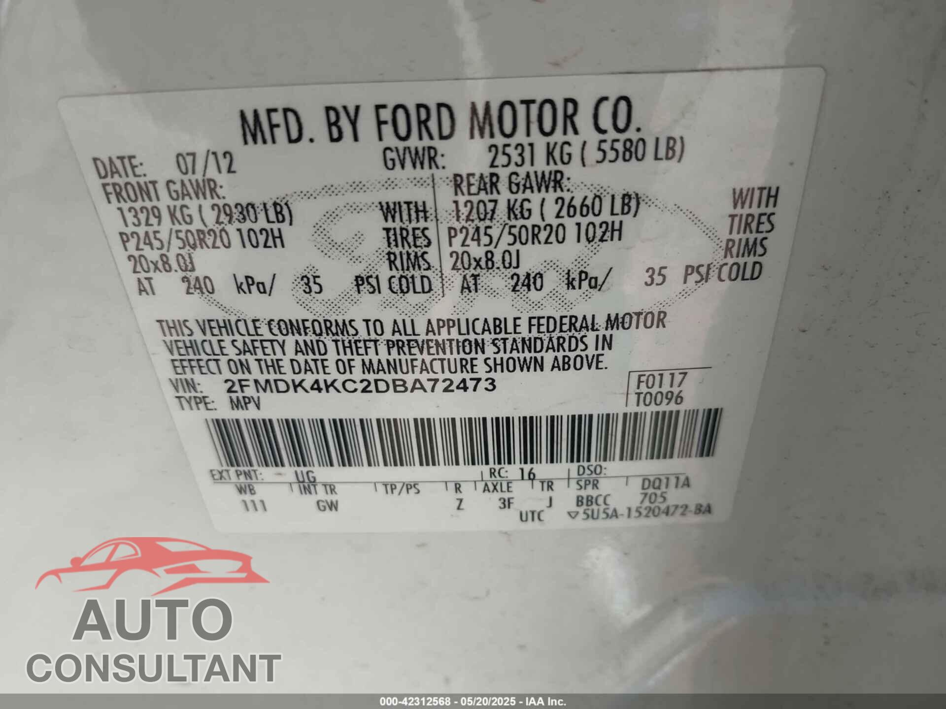 FORD EDGE 2013 - 2FMDK4KC2DBA72473