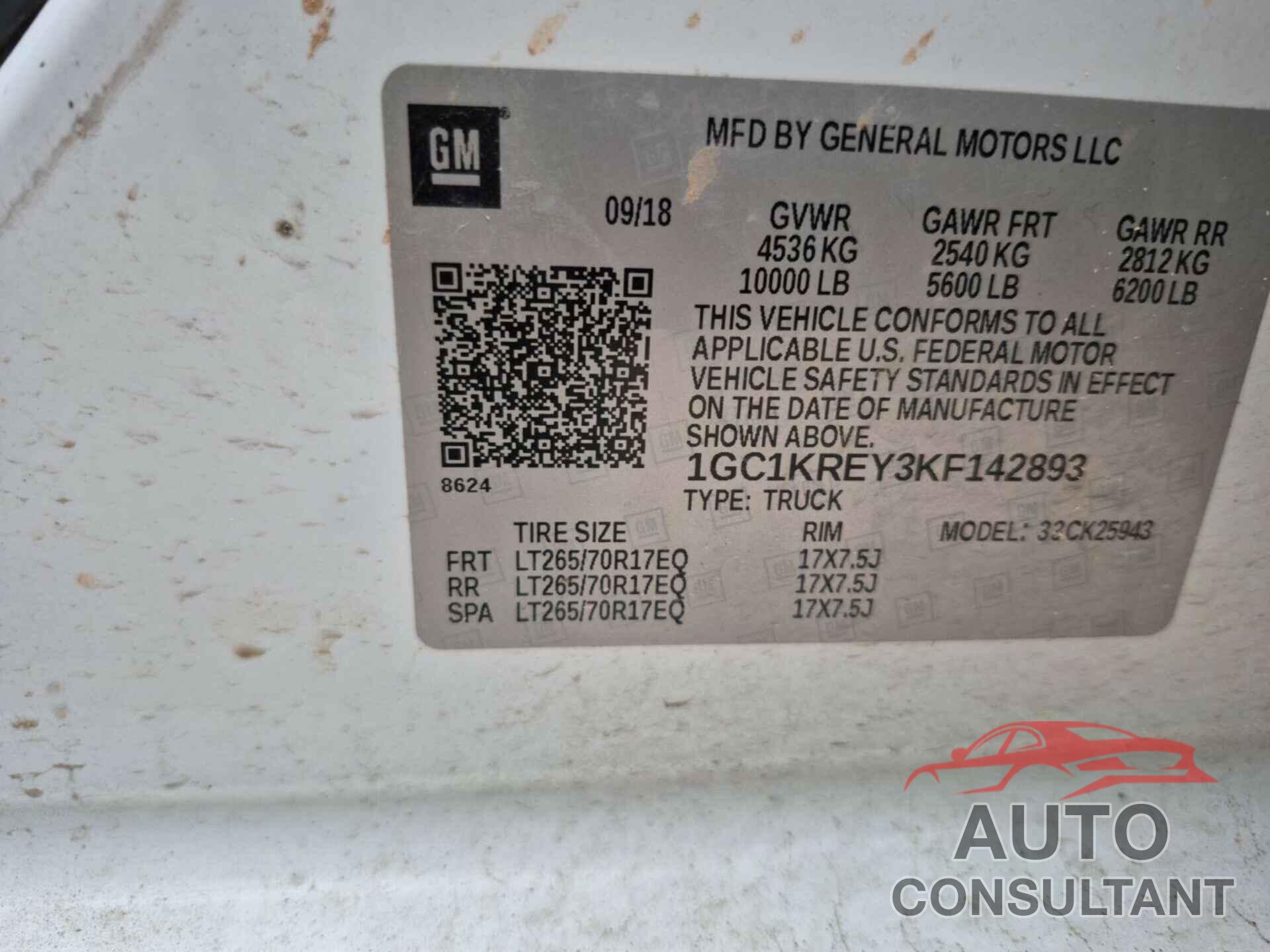 CHEVROLET SILVERADO 2019 - 1GC1KREY3KF142893