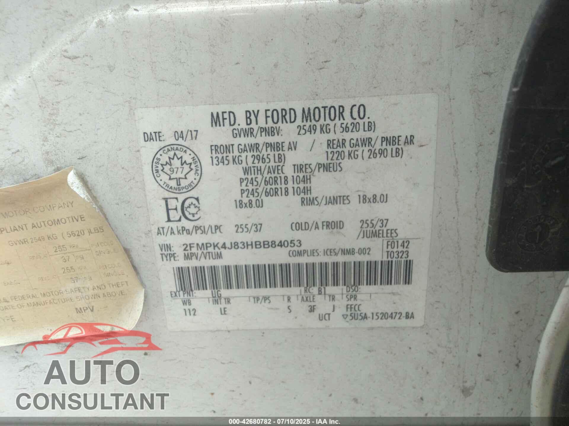 FORD EDGE 2017 - 2FMPK4J83HBB84053