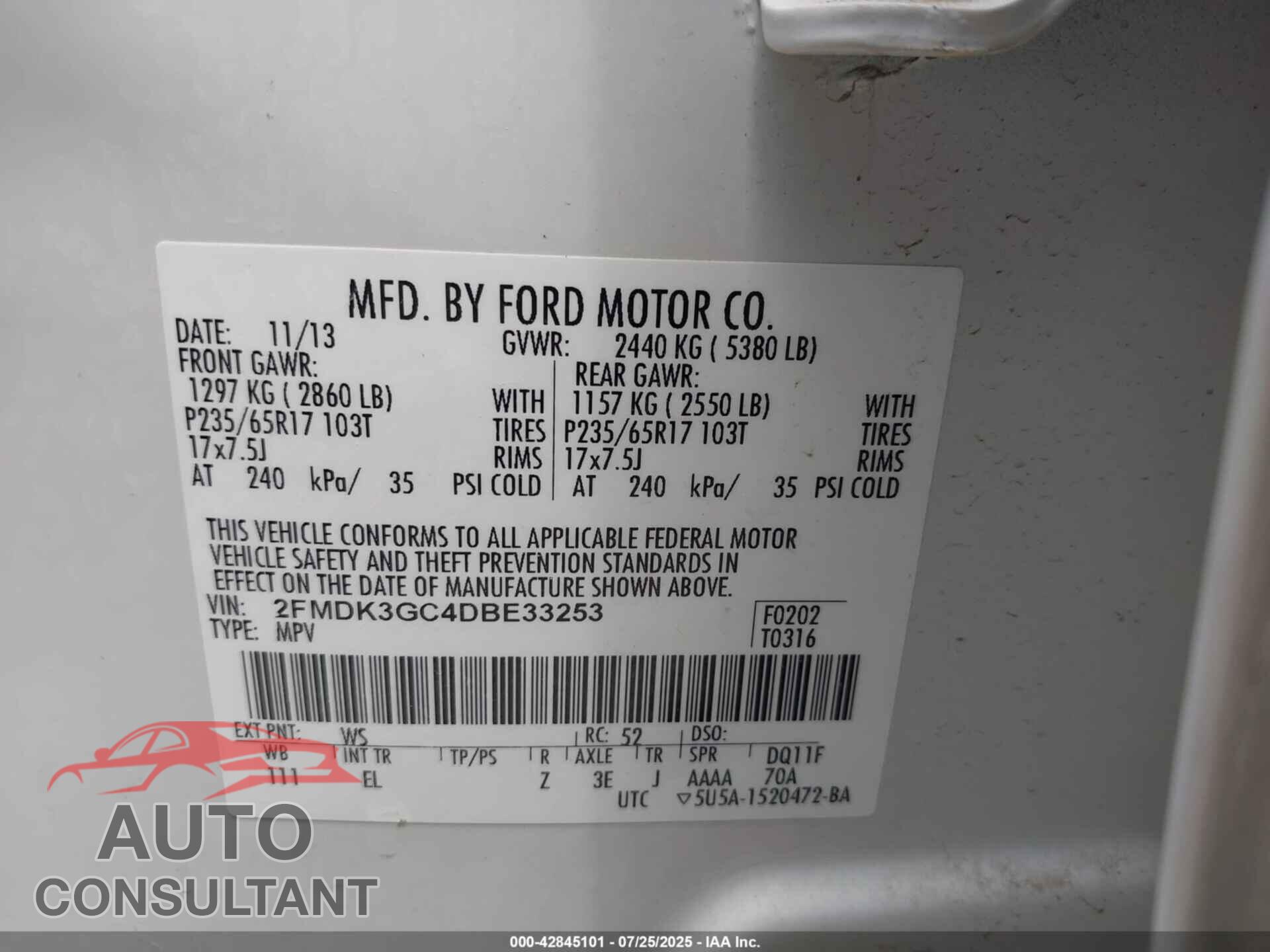 FORD EDGE 2013 - 2FMDK3GC4DBE33253
