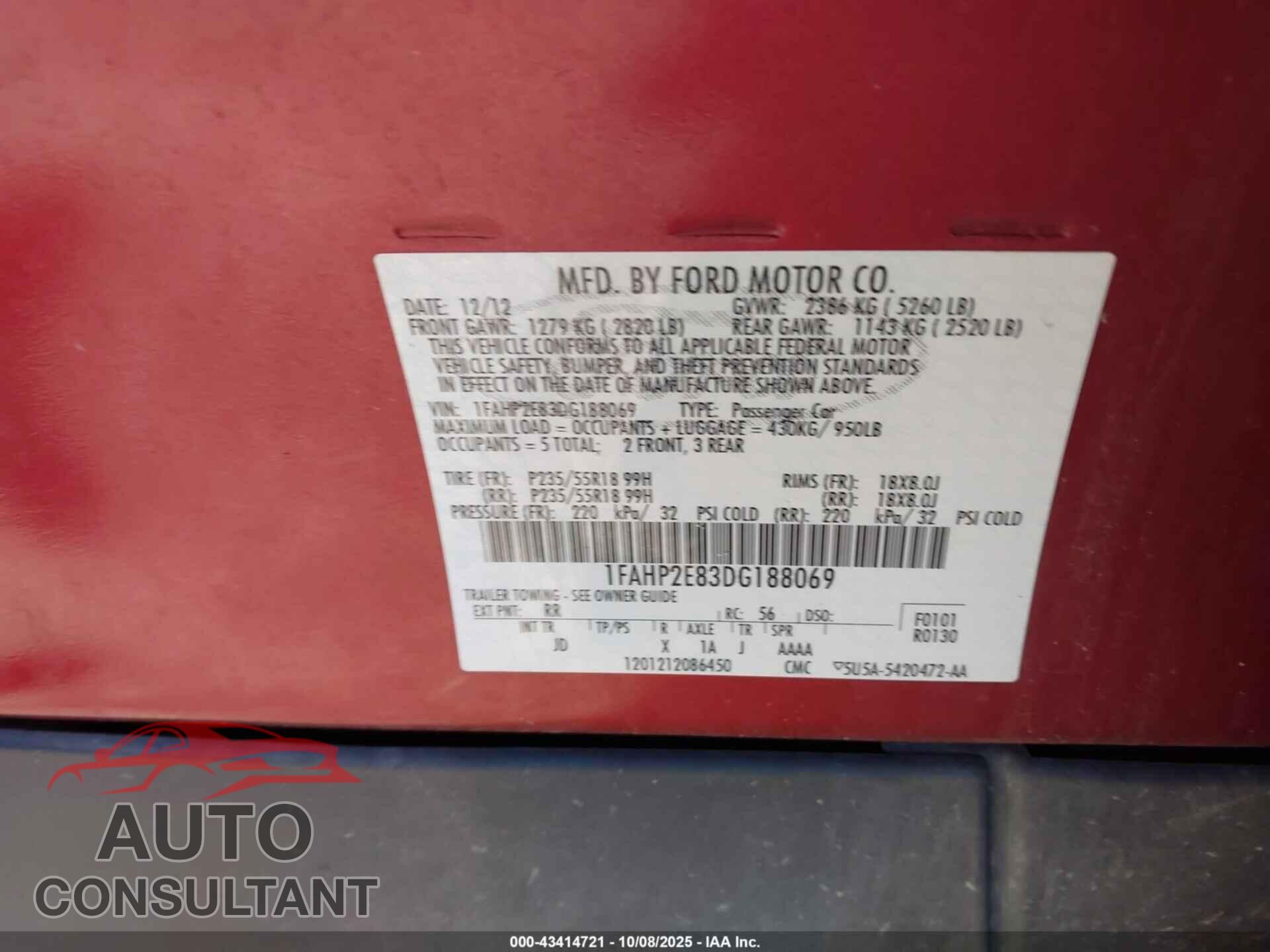 FORD TAURUS 2013 - 1FAHP2E83DG188069