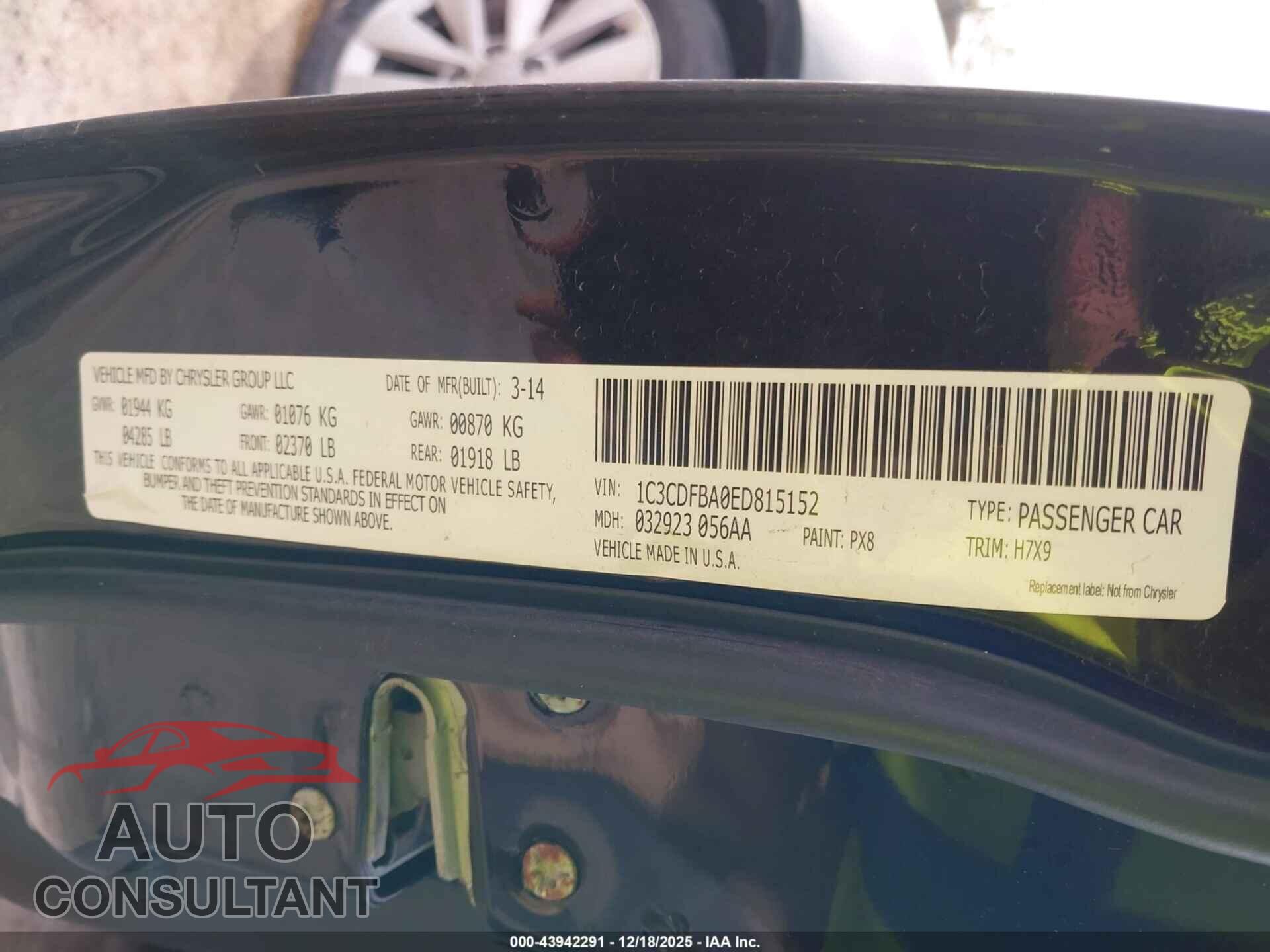 DODGE DART 2014 - 1C3CDFBA0ED815152