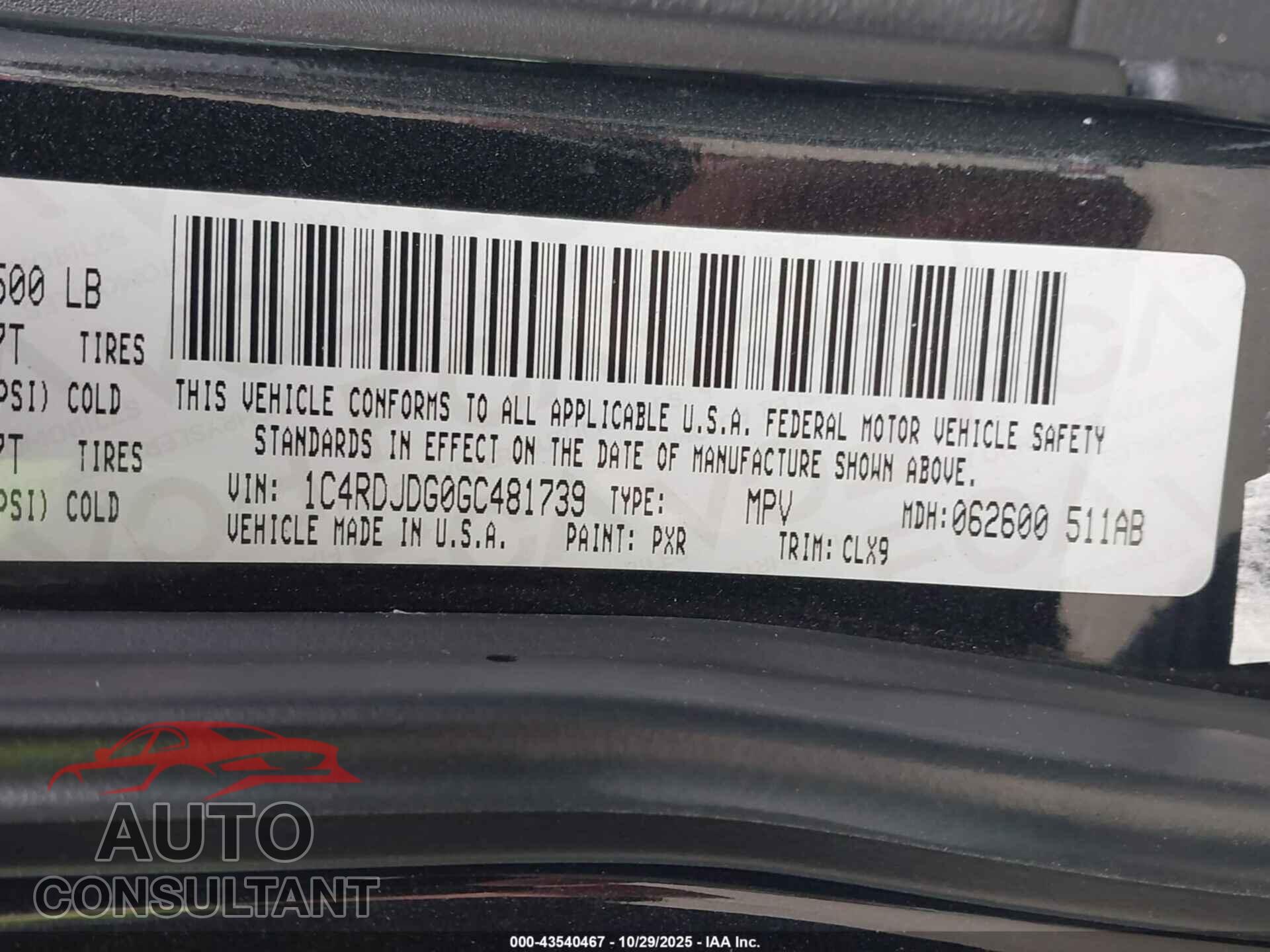 DODGE DURANGO 2016 - 1C4RDJDG0GC481739