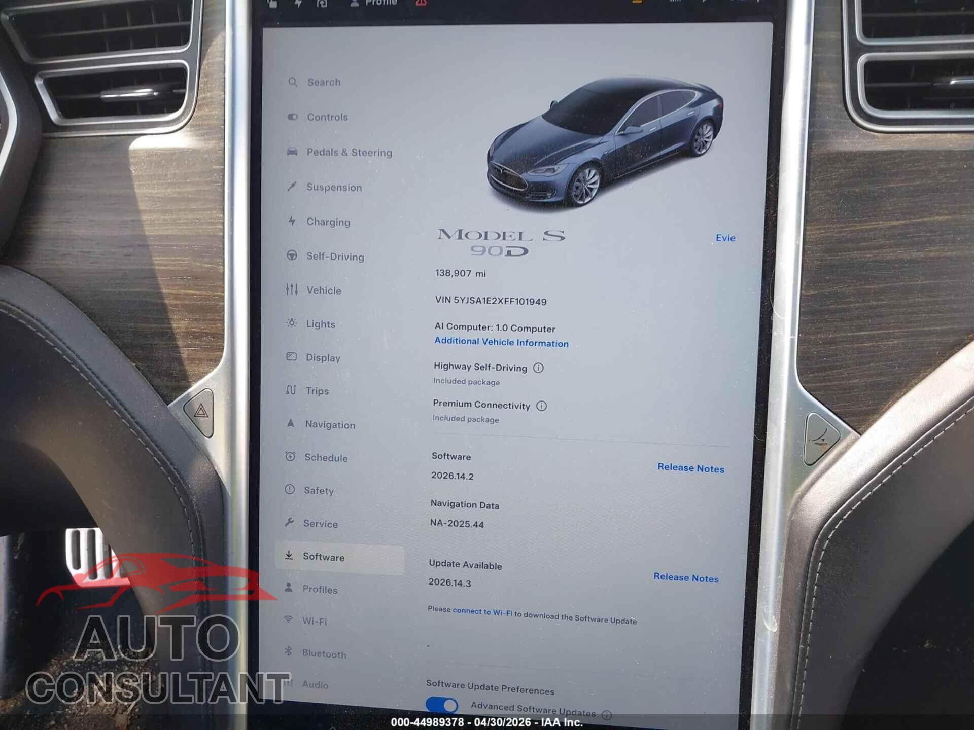 TESLA MODEL S 2015 - 5YJSA1E2XFF101949