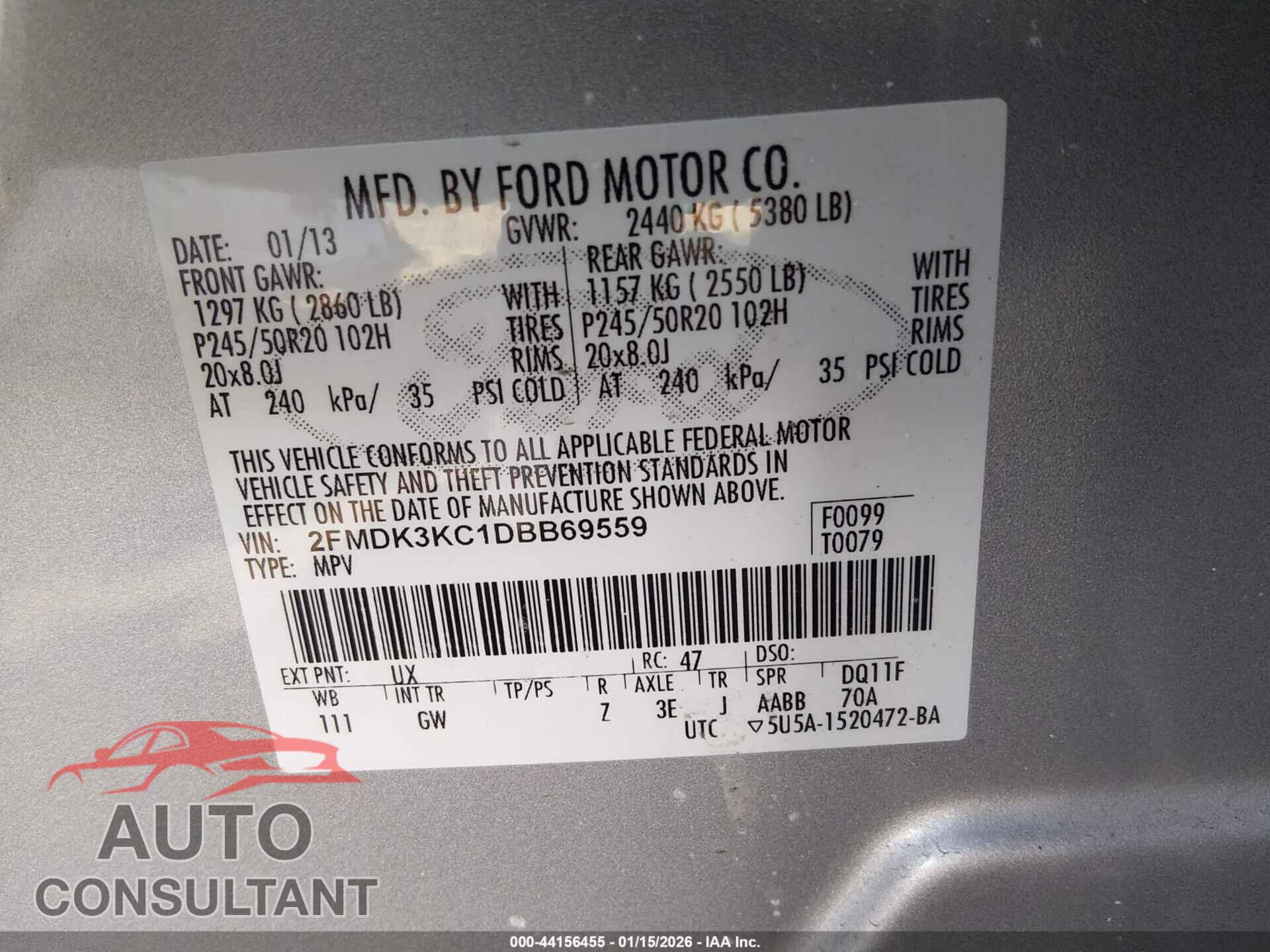 FORD EDGE 2013 - 2FMDK3KC1DBB69559