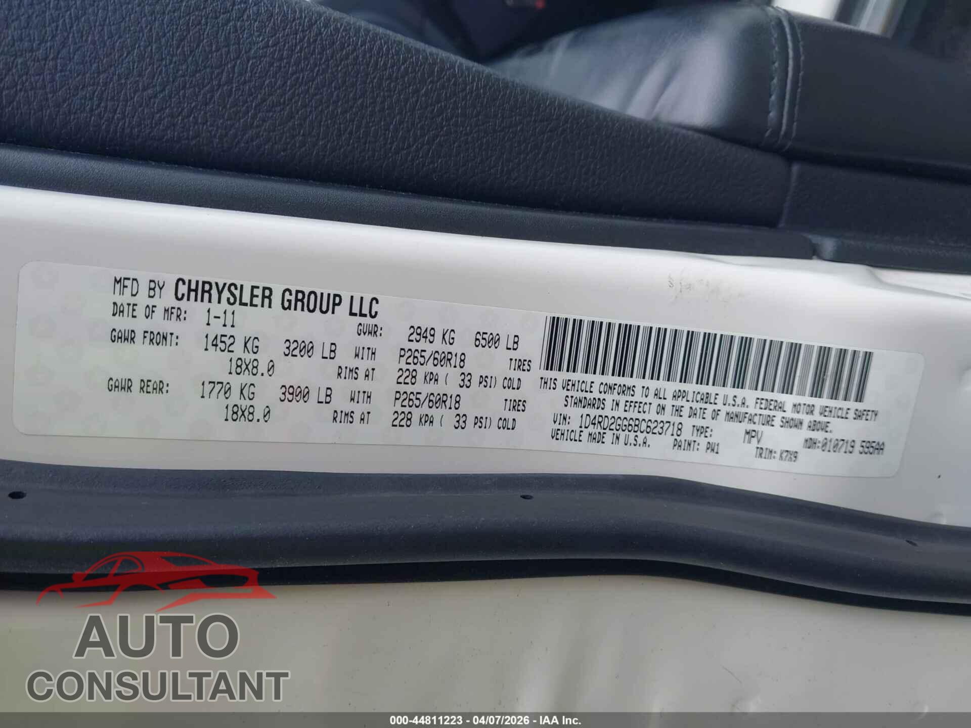 DODGE DURANGO 2011 - 1D4RD2GG6BC623718