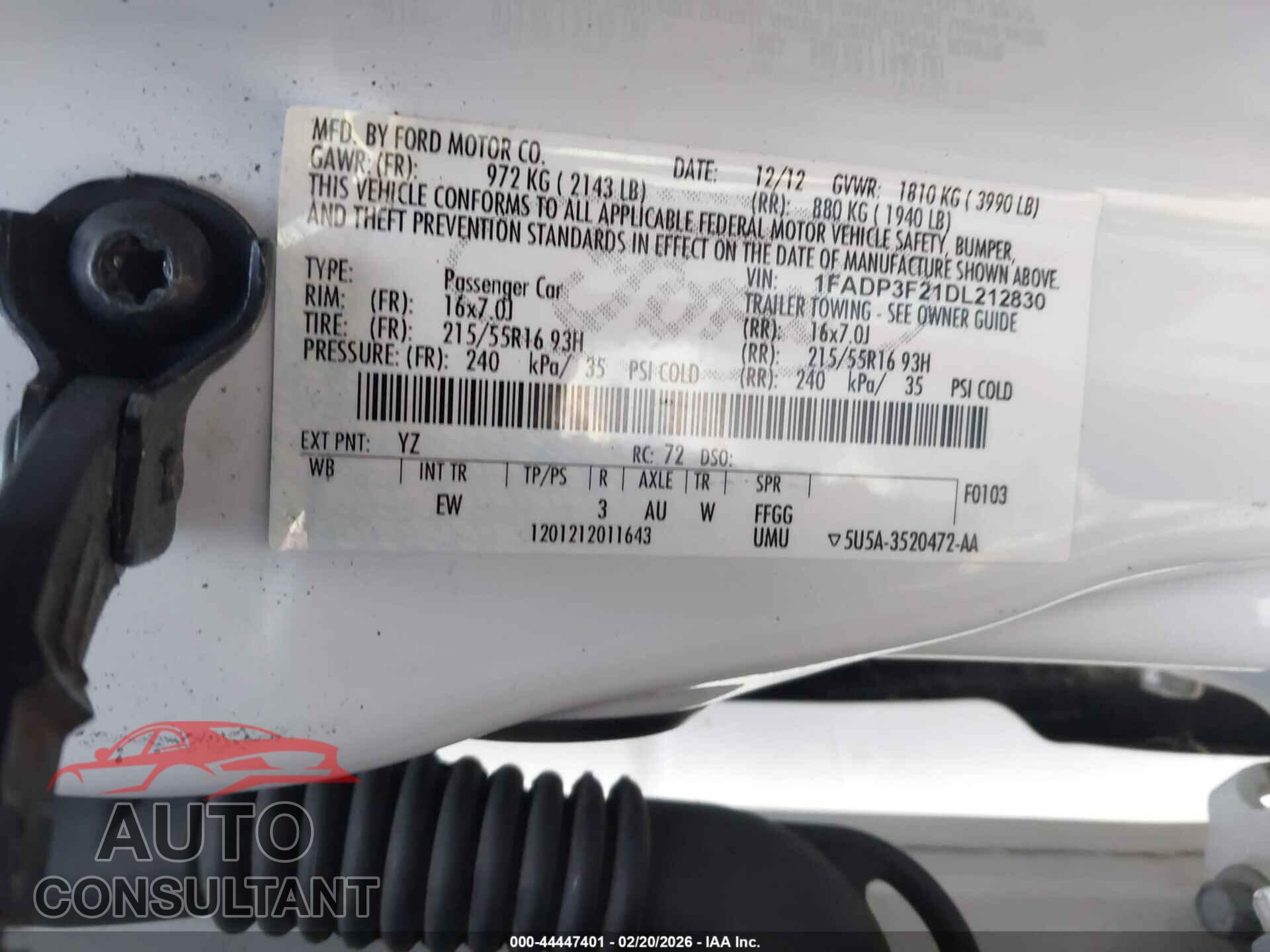 FORD FOCUS 2013 - 1FADP3F21DL212830