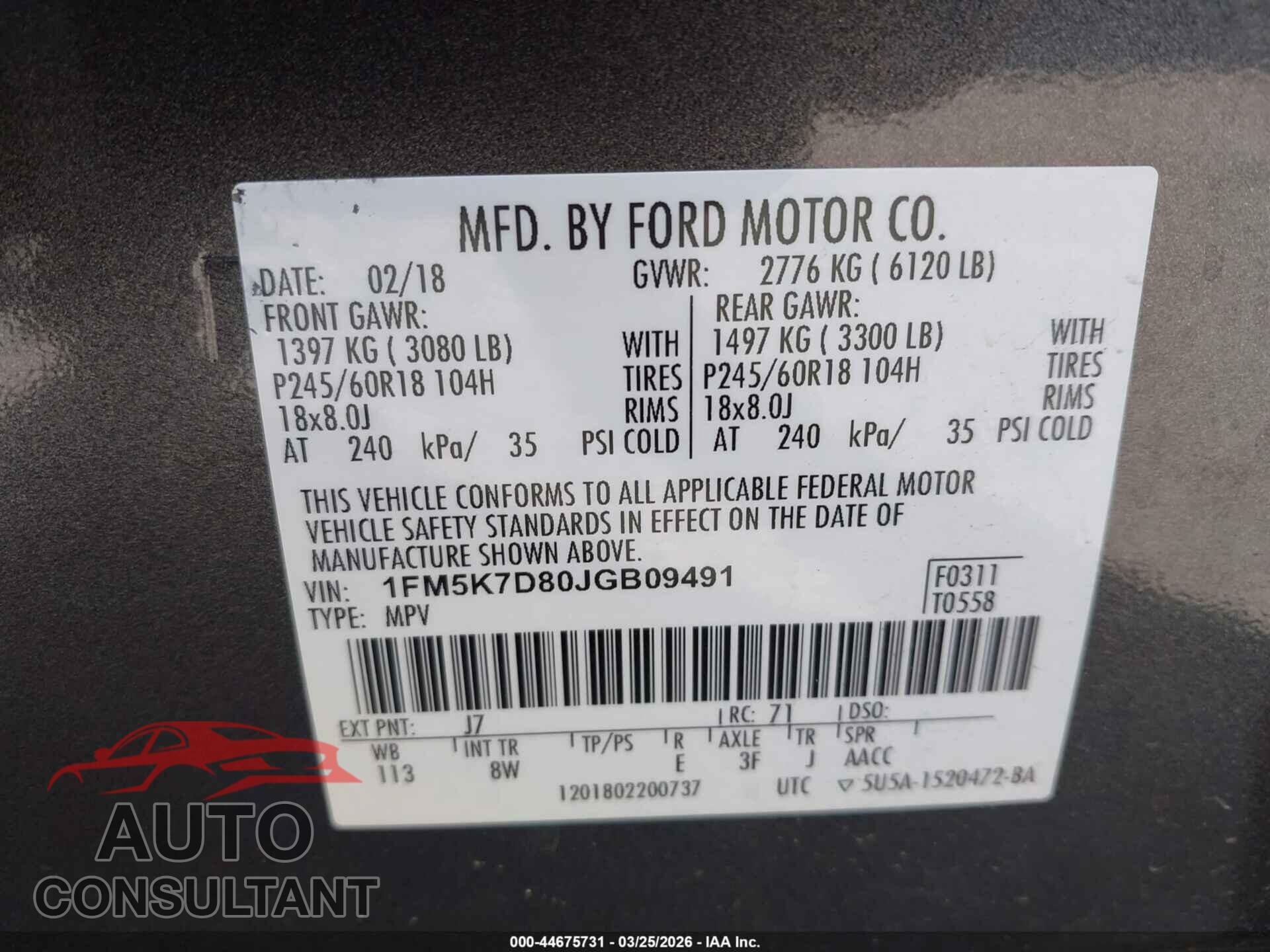 FORD EXPLORER 2018 - 1FM5K7D80JGB09491