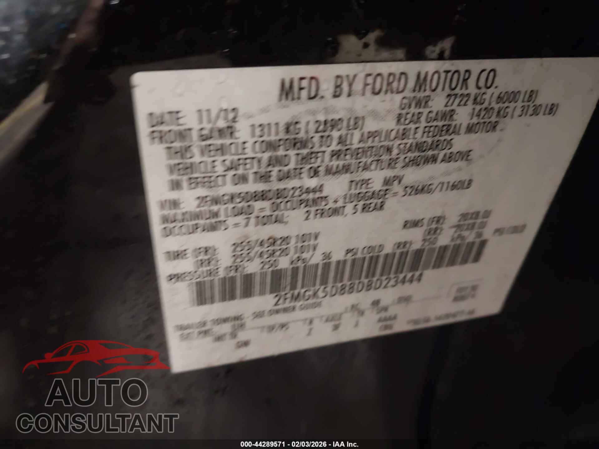 FORD FLEX 2013 - 2FMGK5D88DBD23444