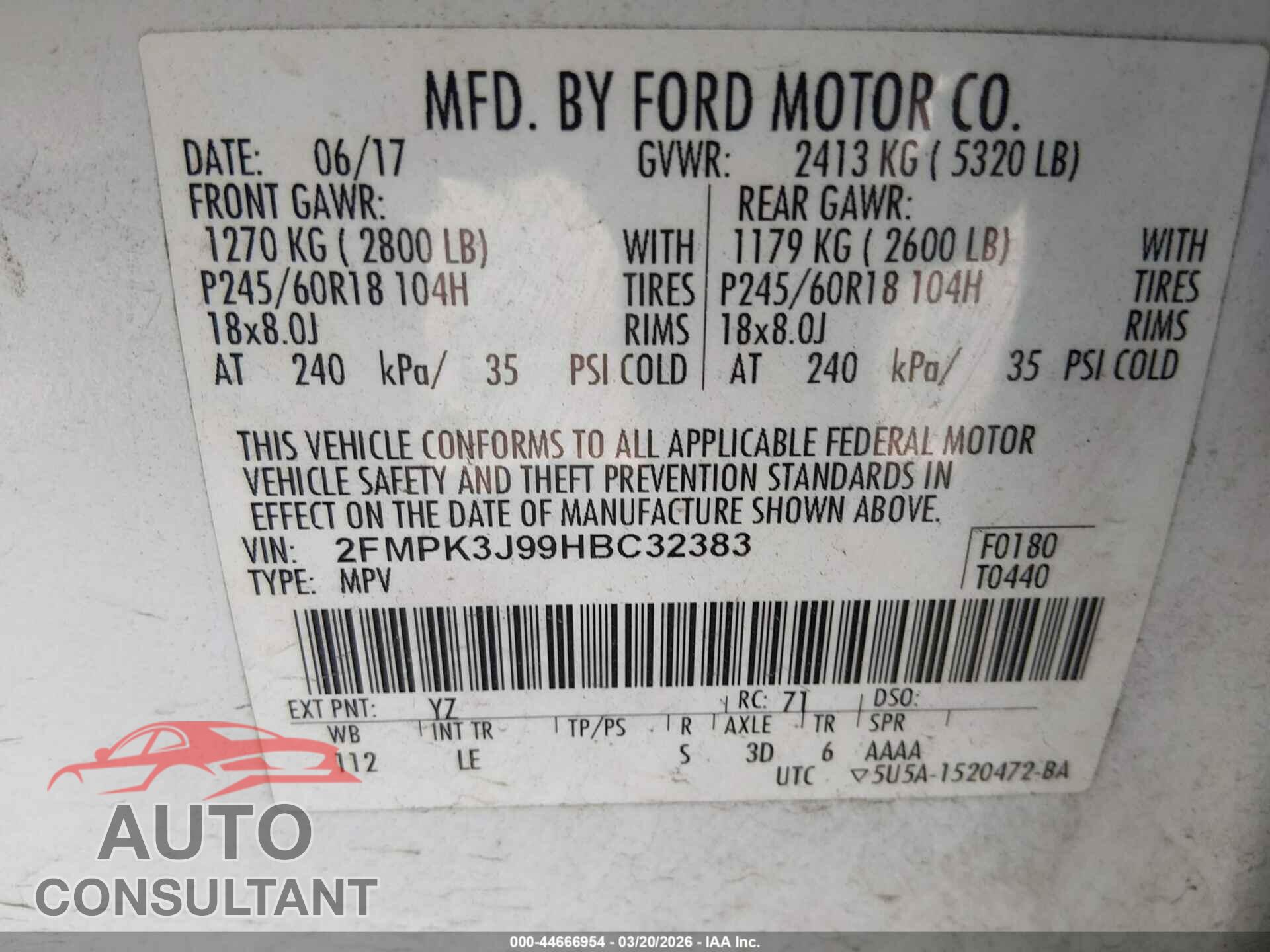 FORD EDGE 2017 - 2FMPK3J99HBC32383