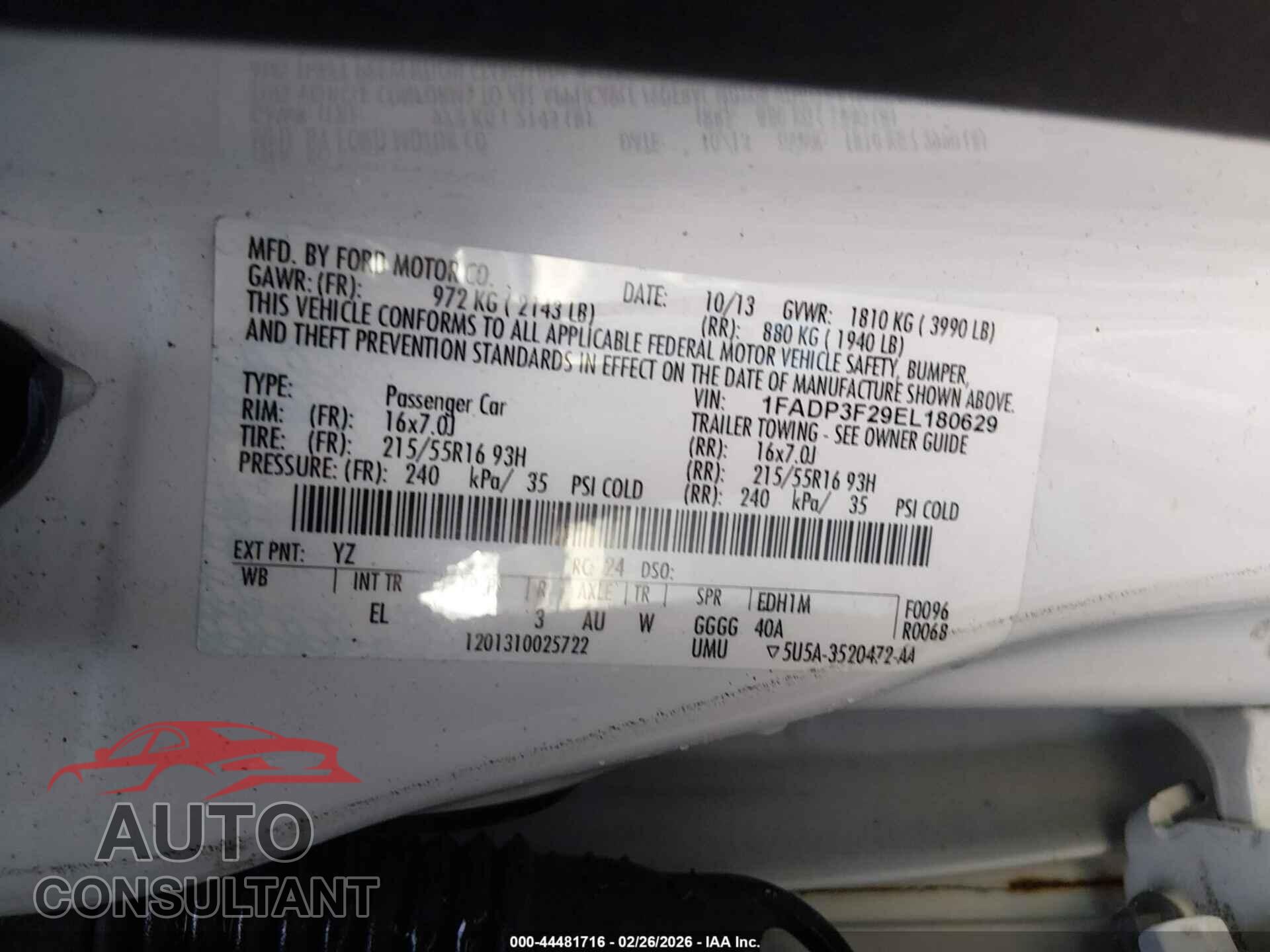 FORD FOCUS 2014 - 1FADP3F29EL180629