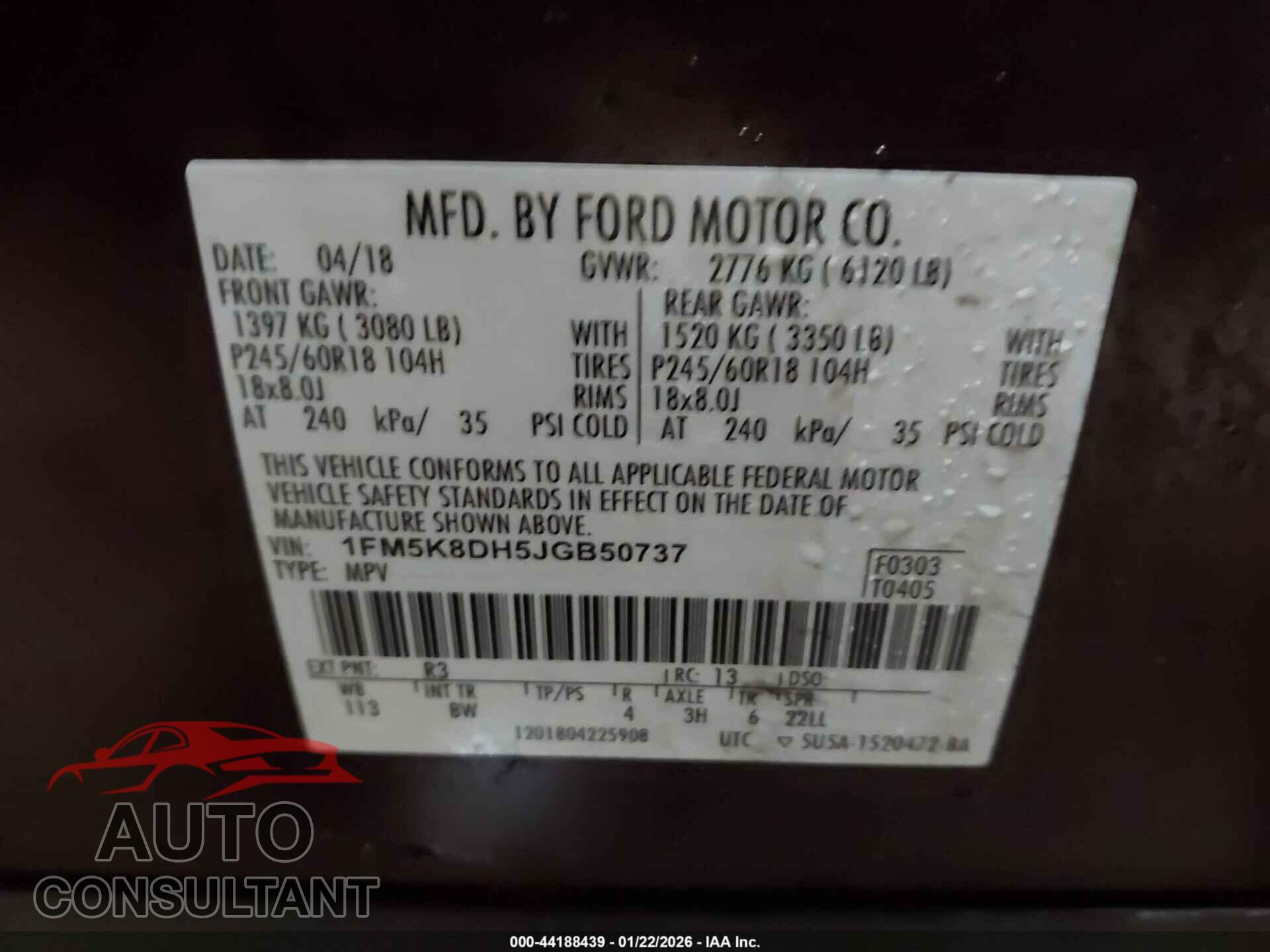 FORD EXPLORER 2018 - 1FM5K8DH5JGB50737