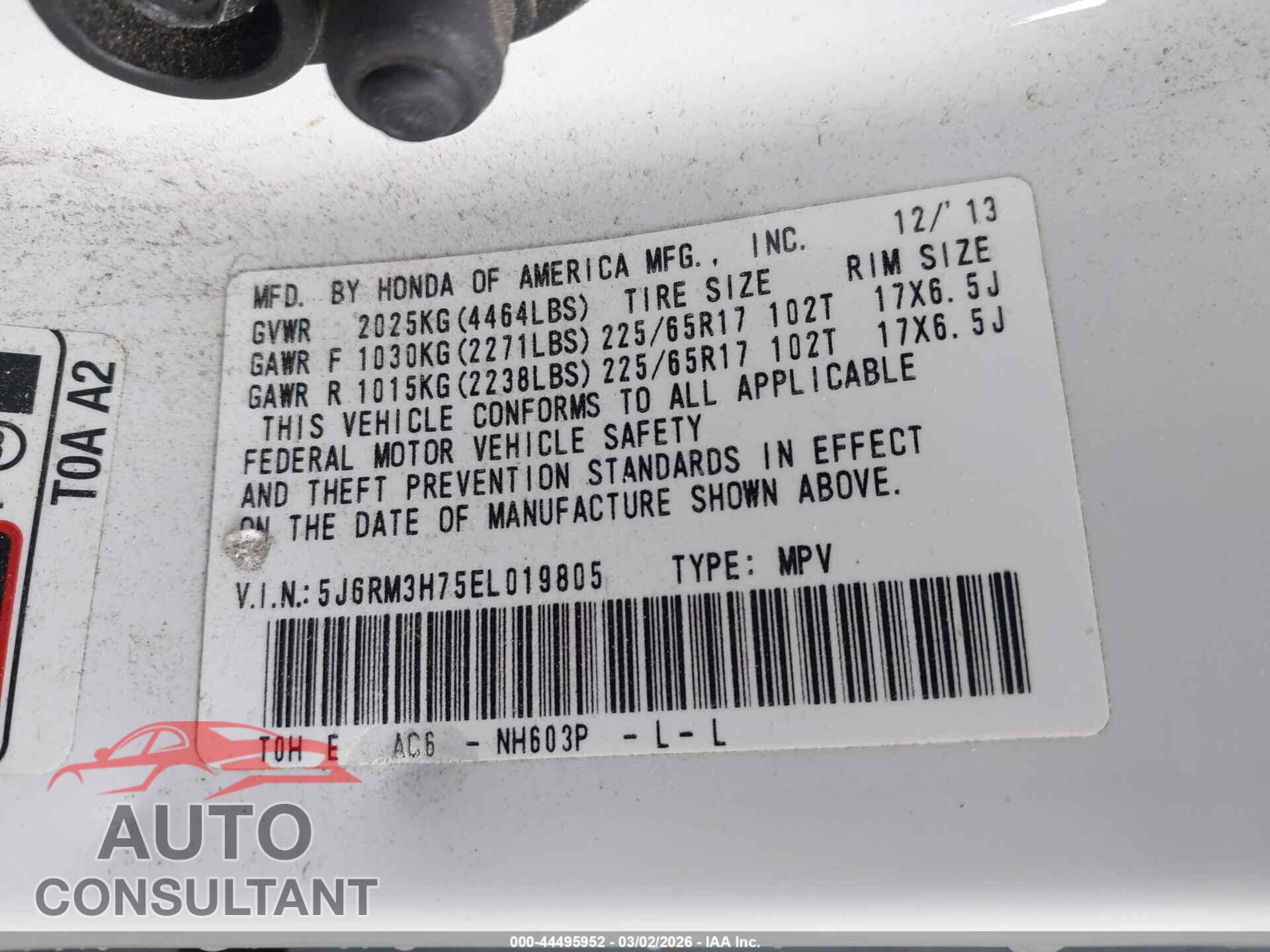 HONDA CR-V 2014 - 5J6RM3H75EL019805