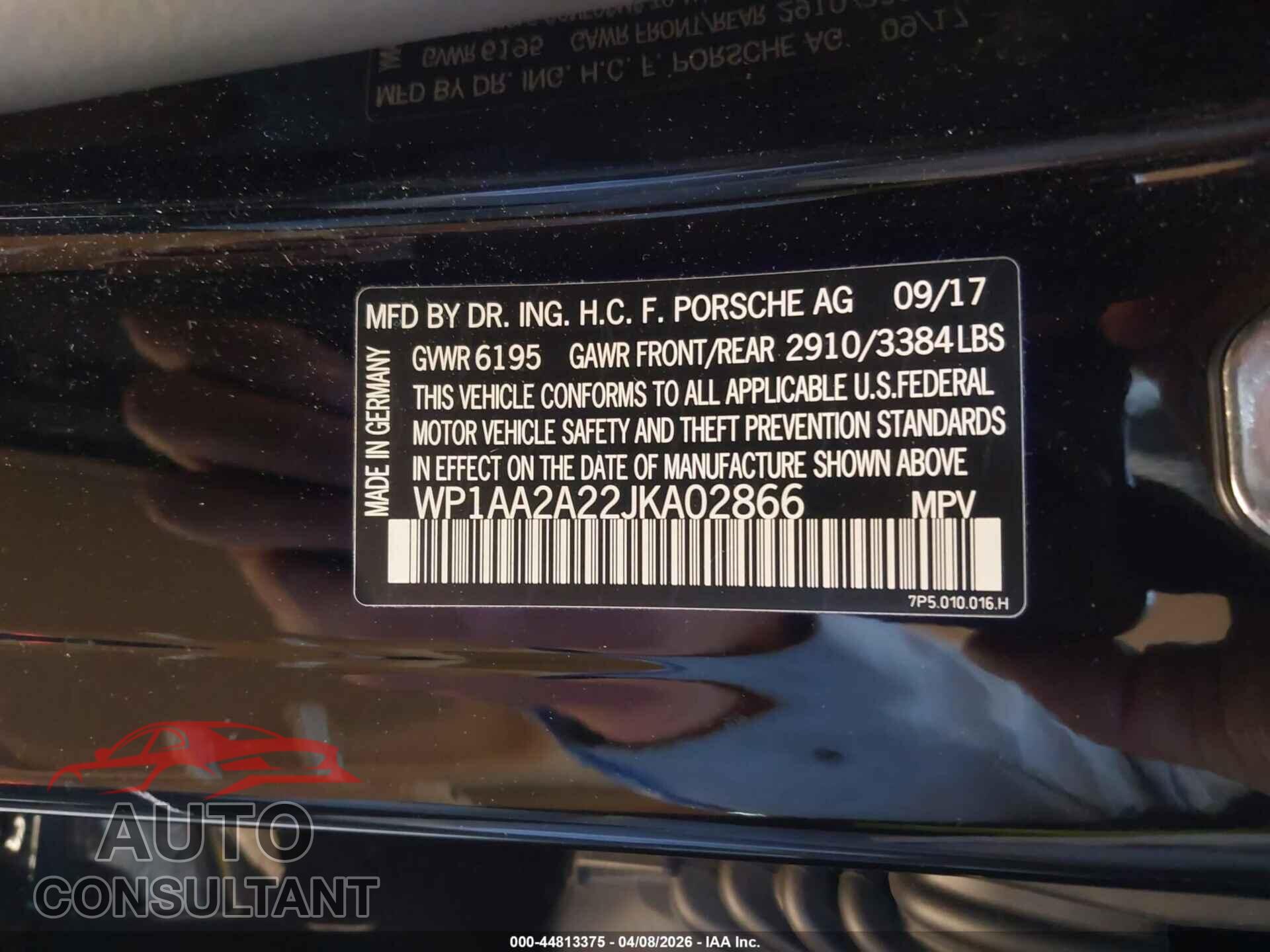 PORSCHE CAYENNE 2018 - WP1AA2A22JKA02866