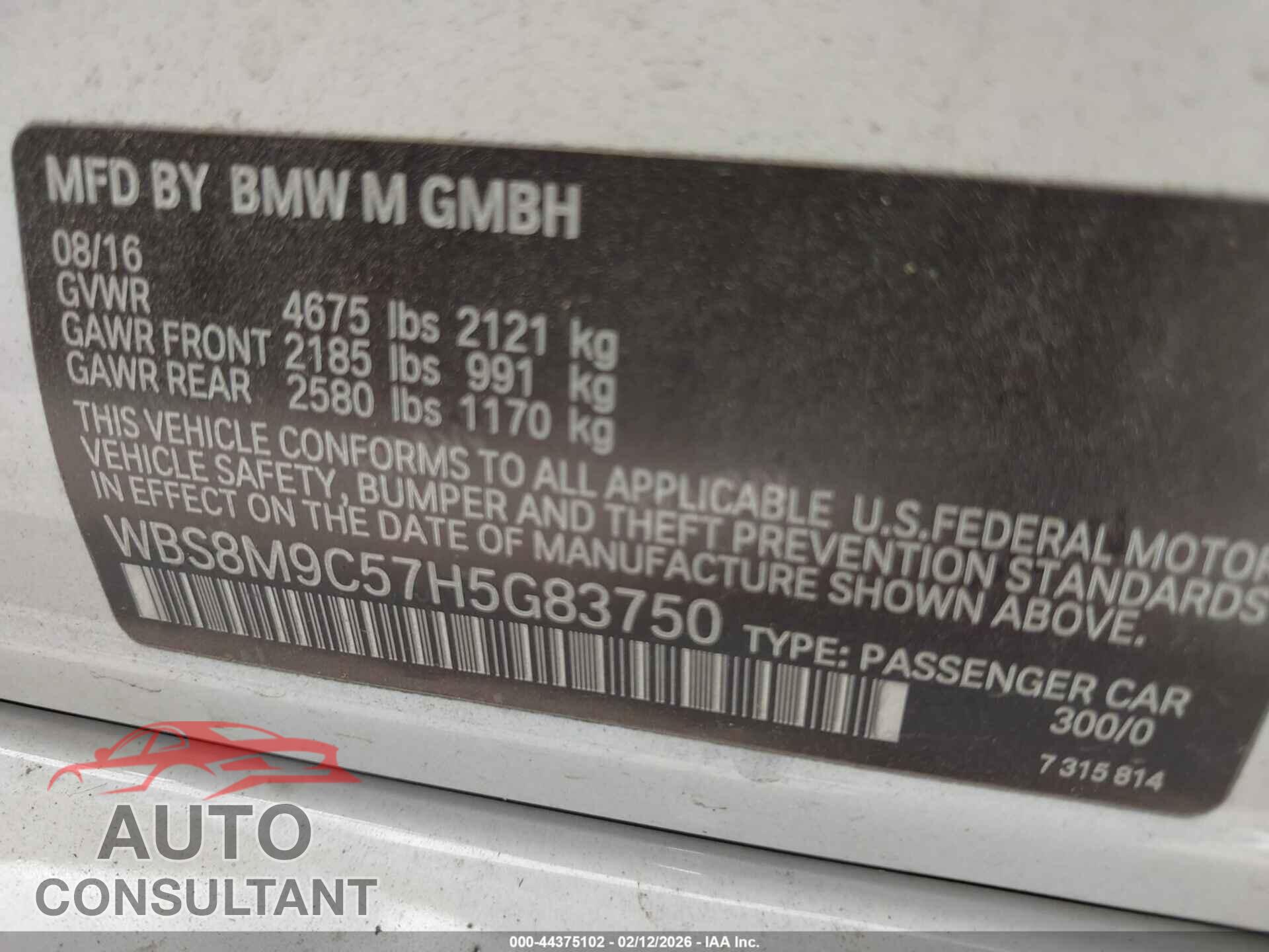 BMW M3 2017 - WBS8M9C57H5G83750