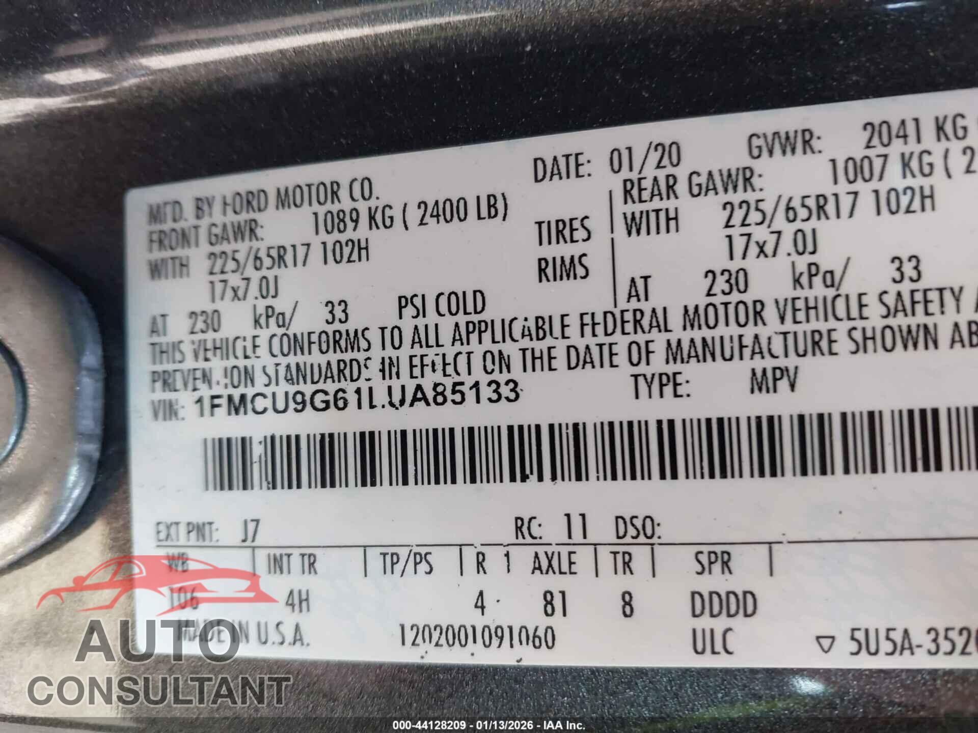 FORD ESCAPE 2020 - 1FMCU9G61LUA85133