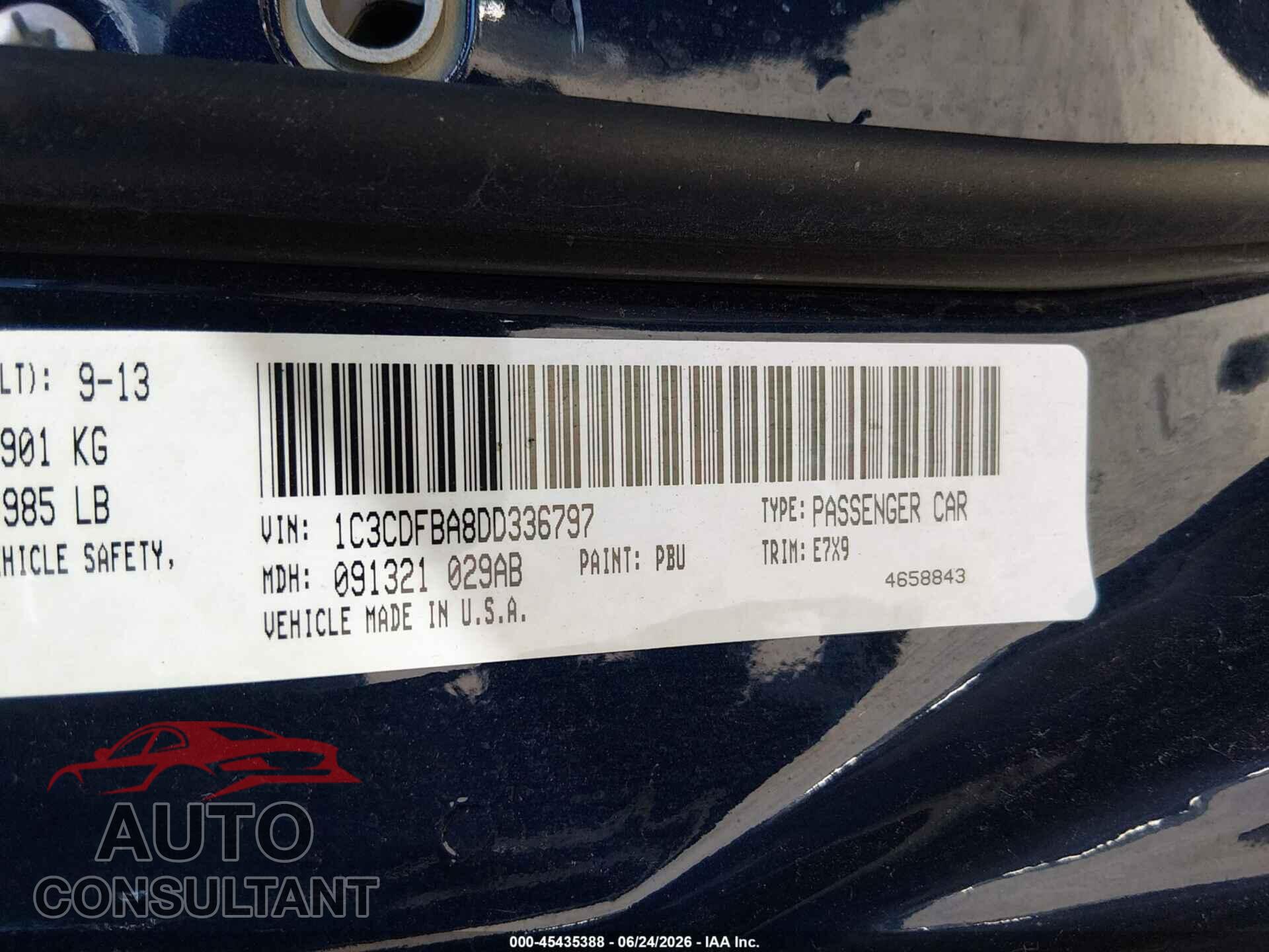 DODGE DART 2013 - 1C3CDFBA8DD336797