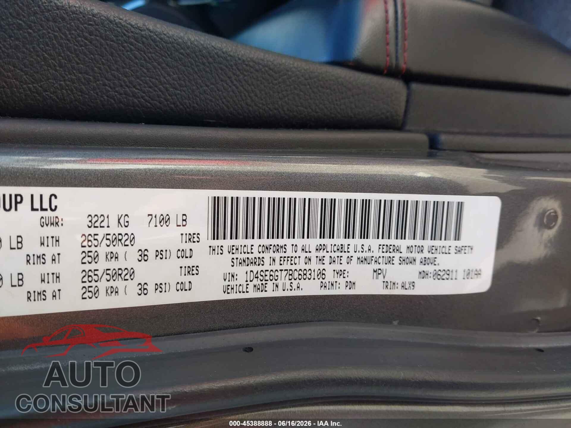 DODGE DURANGO 2011 - 1D4SE6GT7BC683106