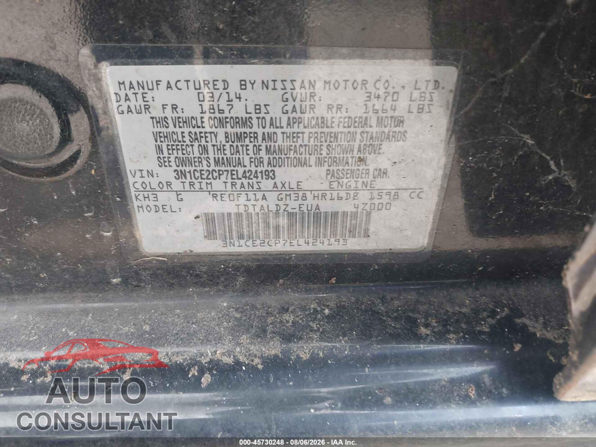 NISSAN VERSA NOTE 2014 - 3N1CE2CP7EL424193