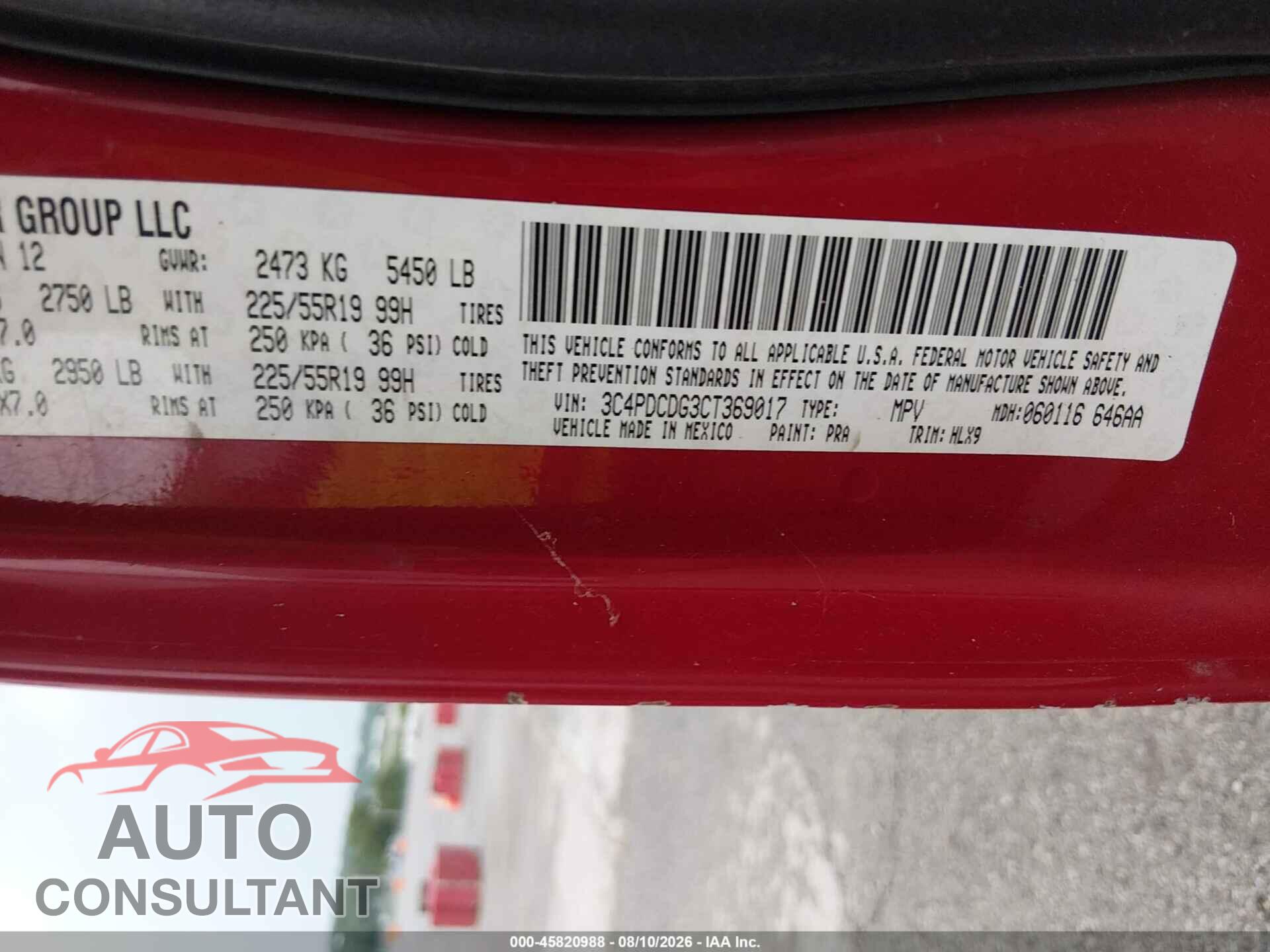DODGE JOURNEY 2012 - 3C4PDCDG3CT369017