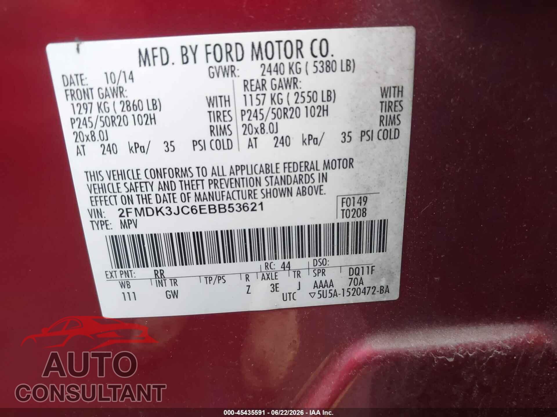 FORD EDGE 2014 - 2FMDK3JC6EBB53621