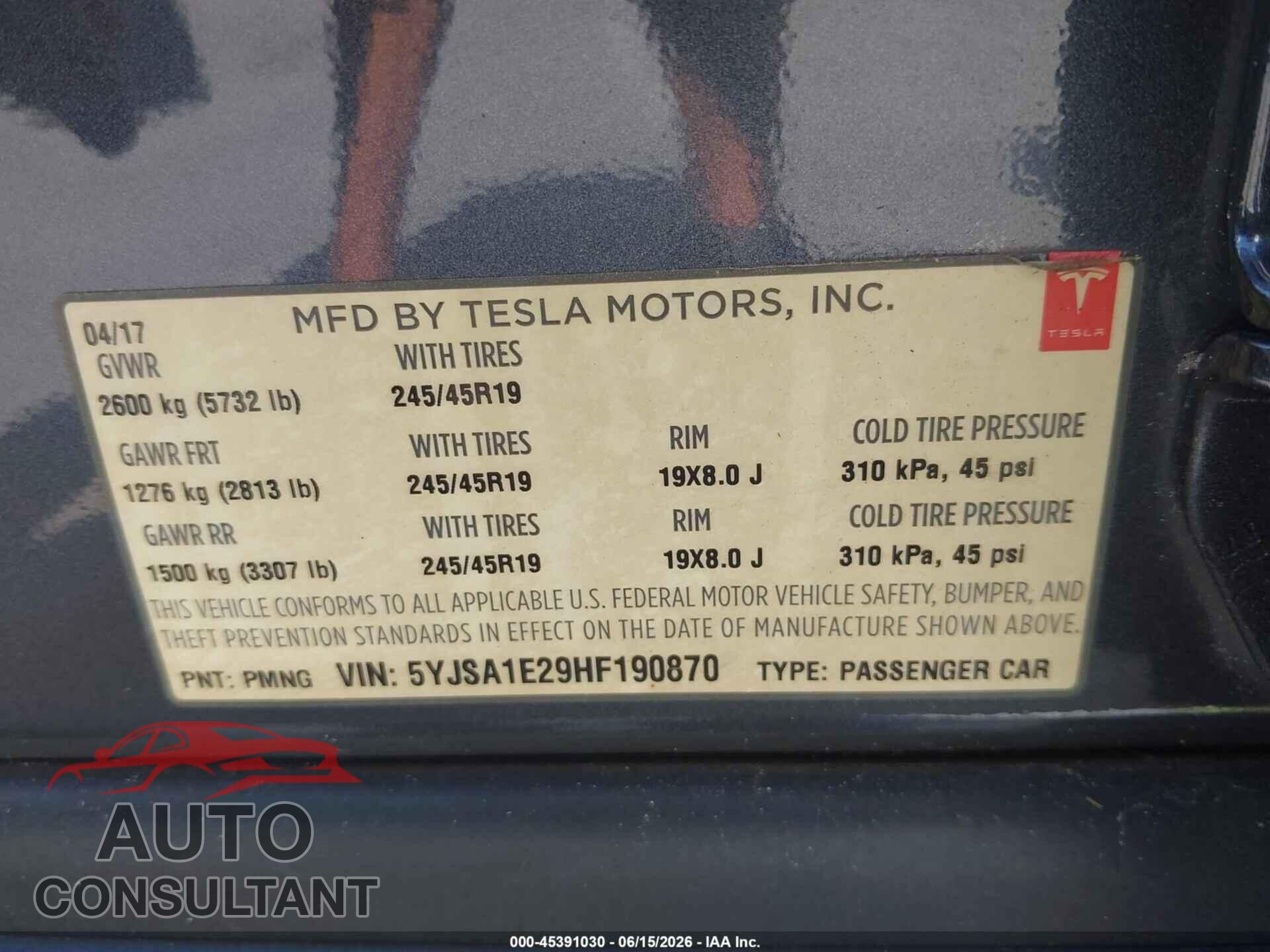 TESLA MODEL S 2017 - 5YJSA1E29HF190870