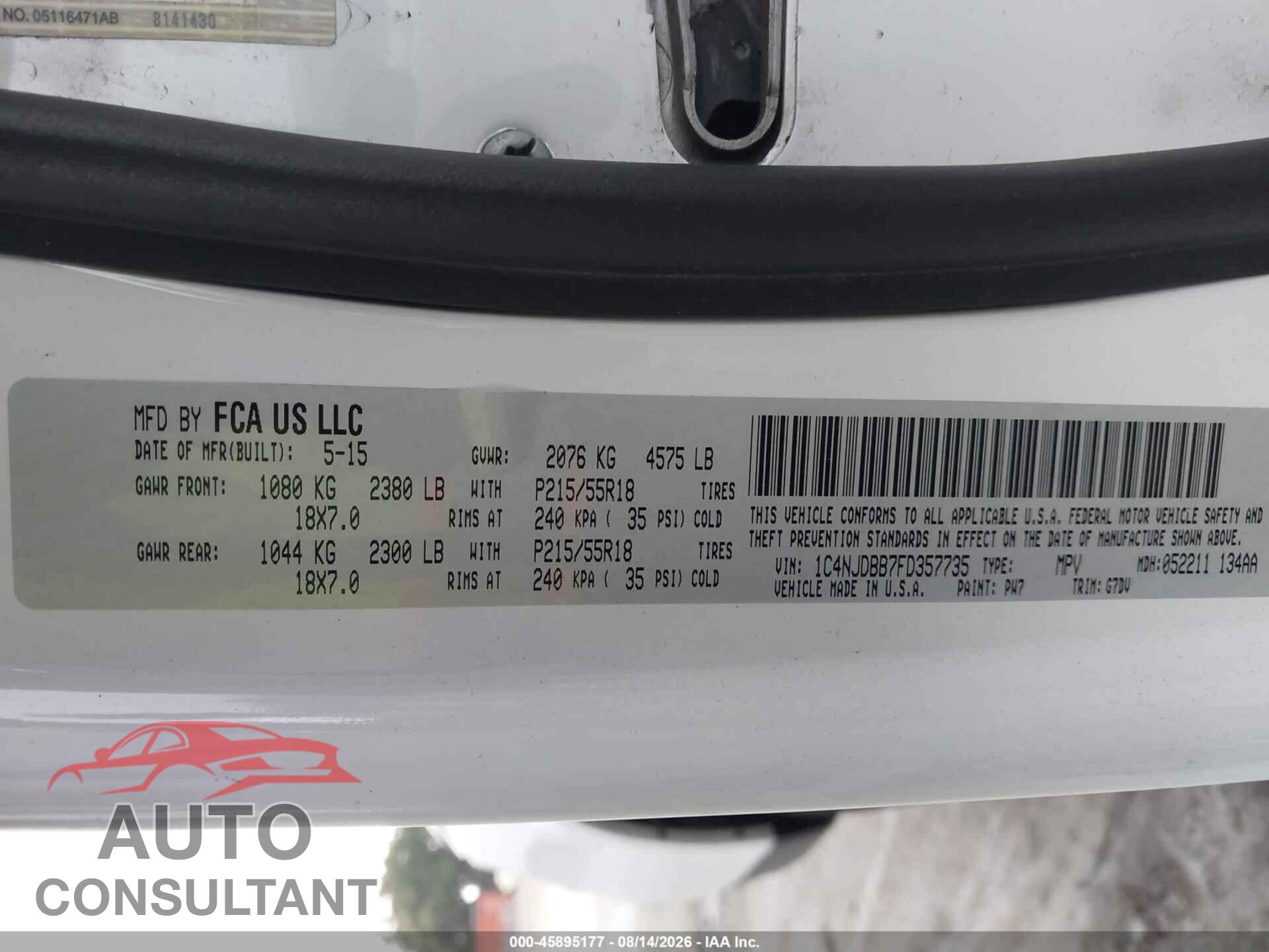 JEEP COMPASS 2015 - 1C4NJDBB7FD357735
