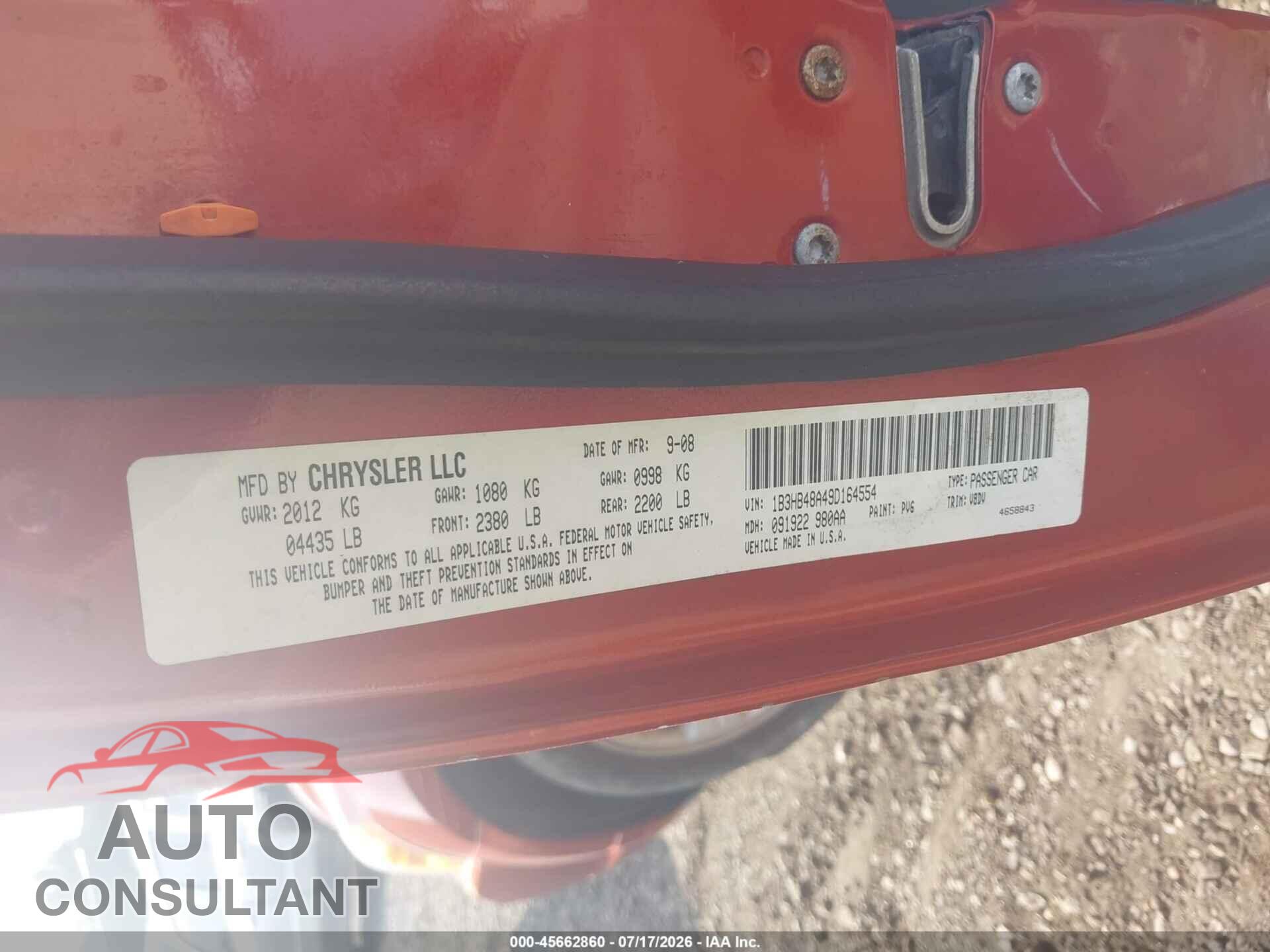 DODGE CALIBER 2009 - 1B3HB48A49D164554