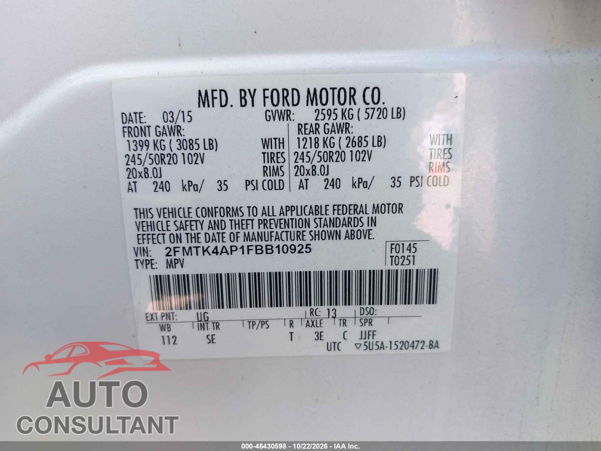 FORD EDGE 2015 - 2FMTK4AP1FBB10925