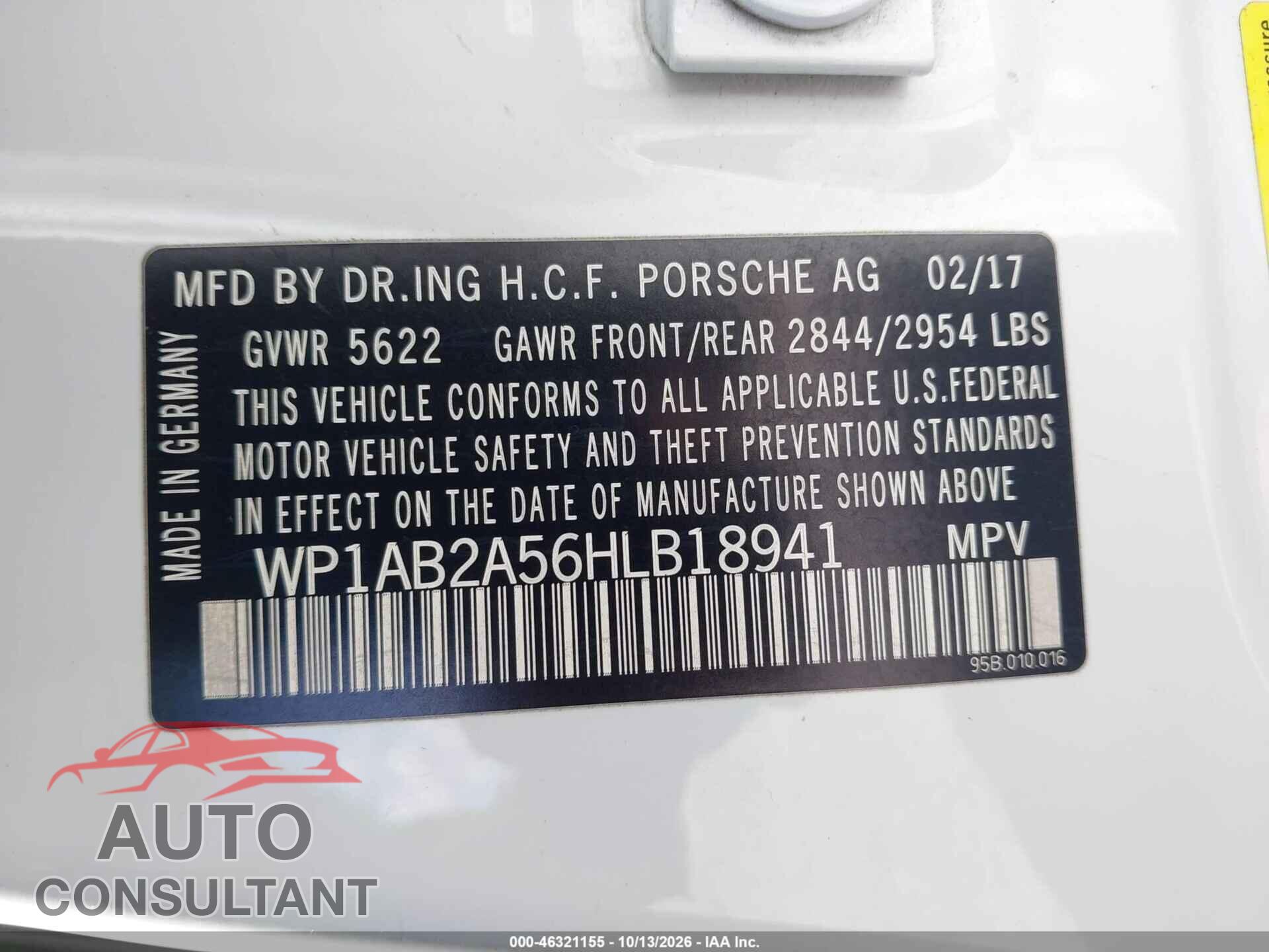 PORSCHE MACAN 2017 - WP1AB2A56HLB18941