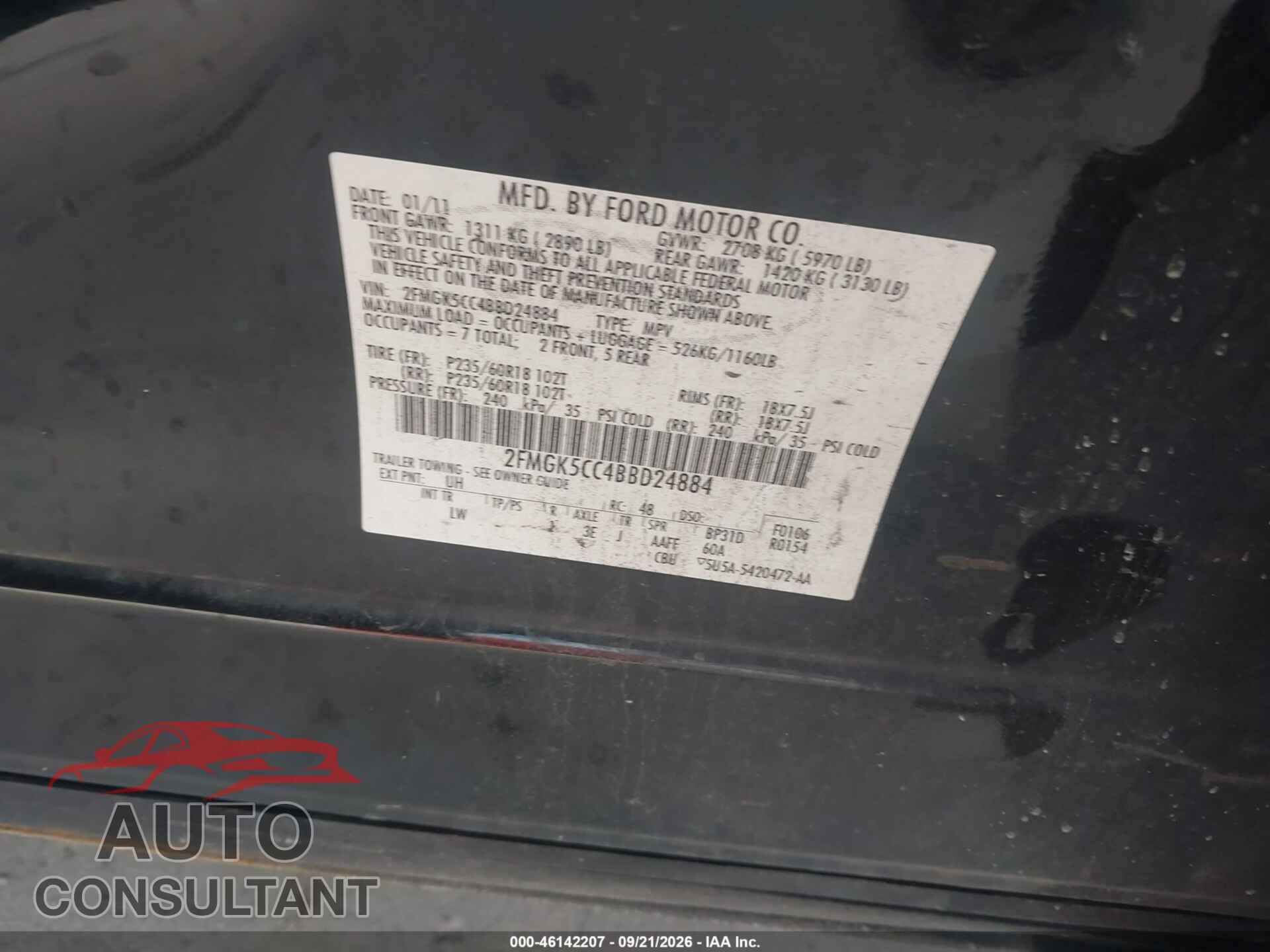 FORD FLEX 2011 - 2FMGK5CC4BBD24884