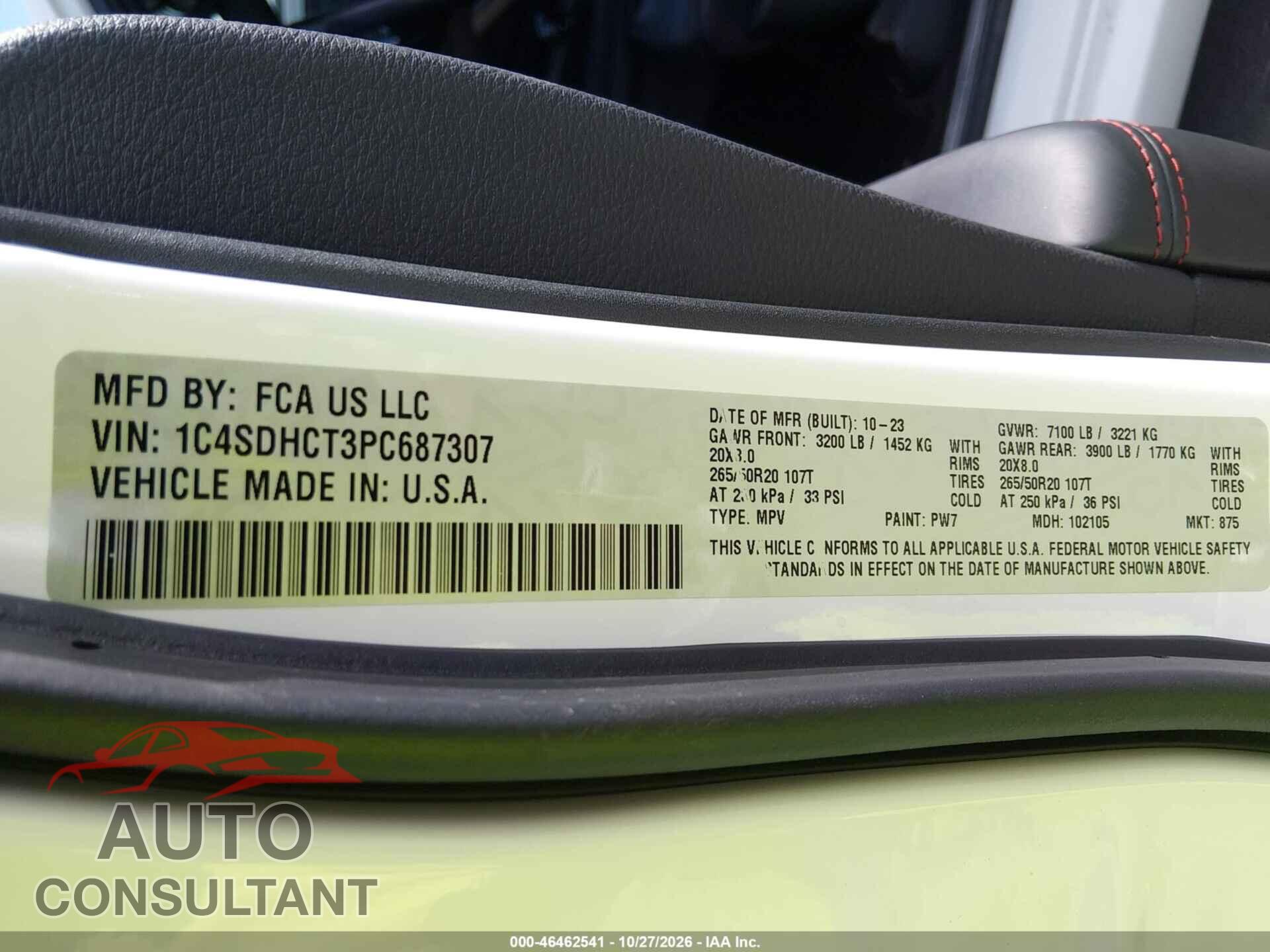 DODGE DURANGO 2023 - 1C4SDHCT3PC687307