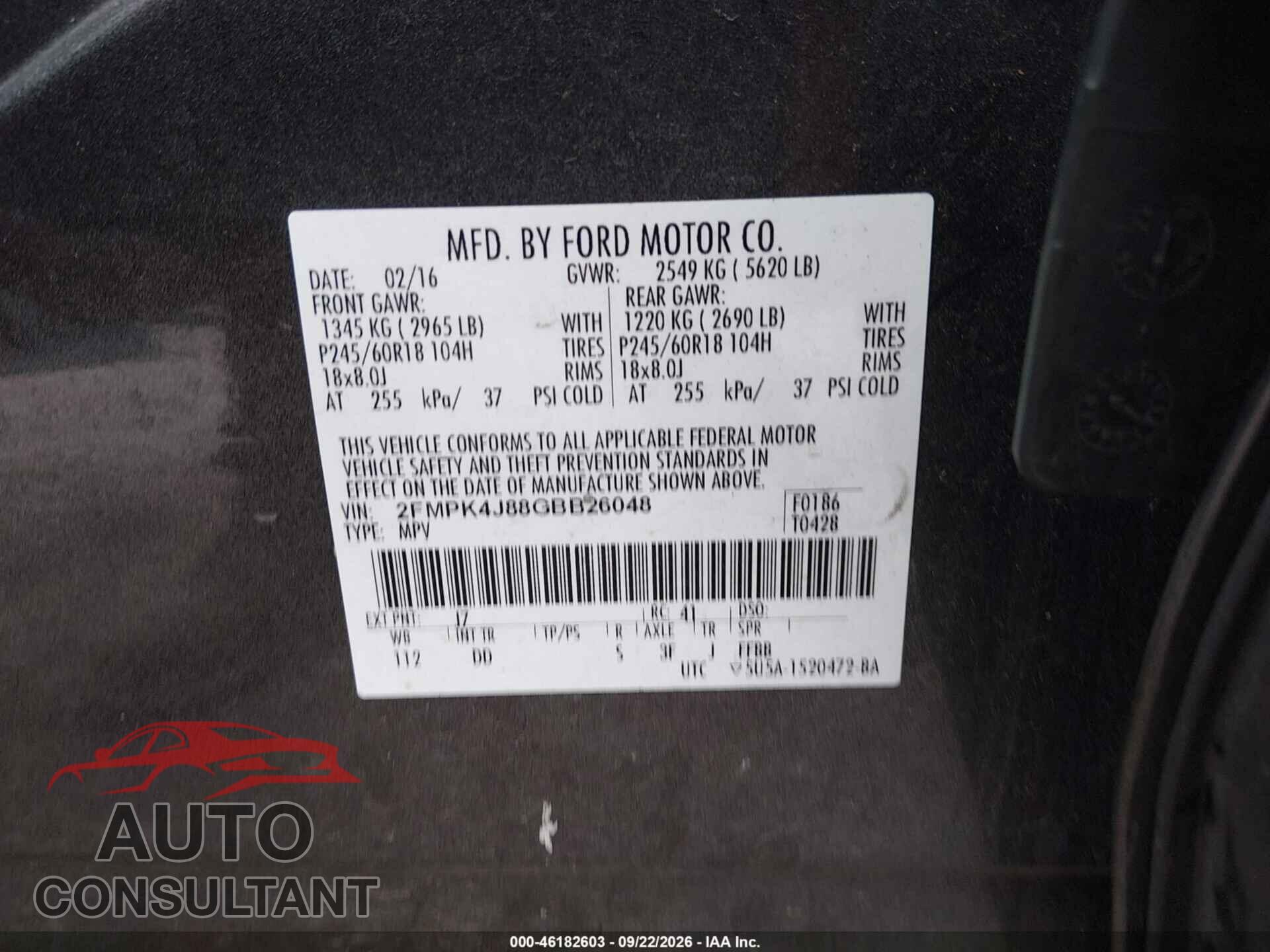 FORD EDGE 2016 - 2FMPK4J88GBB26048