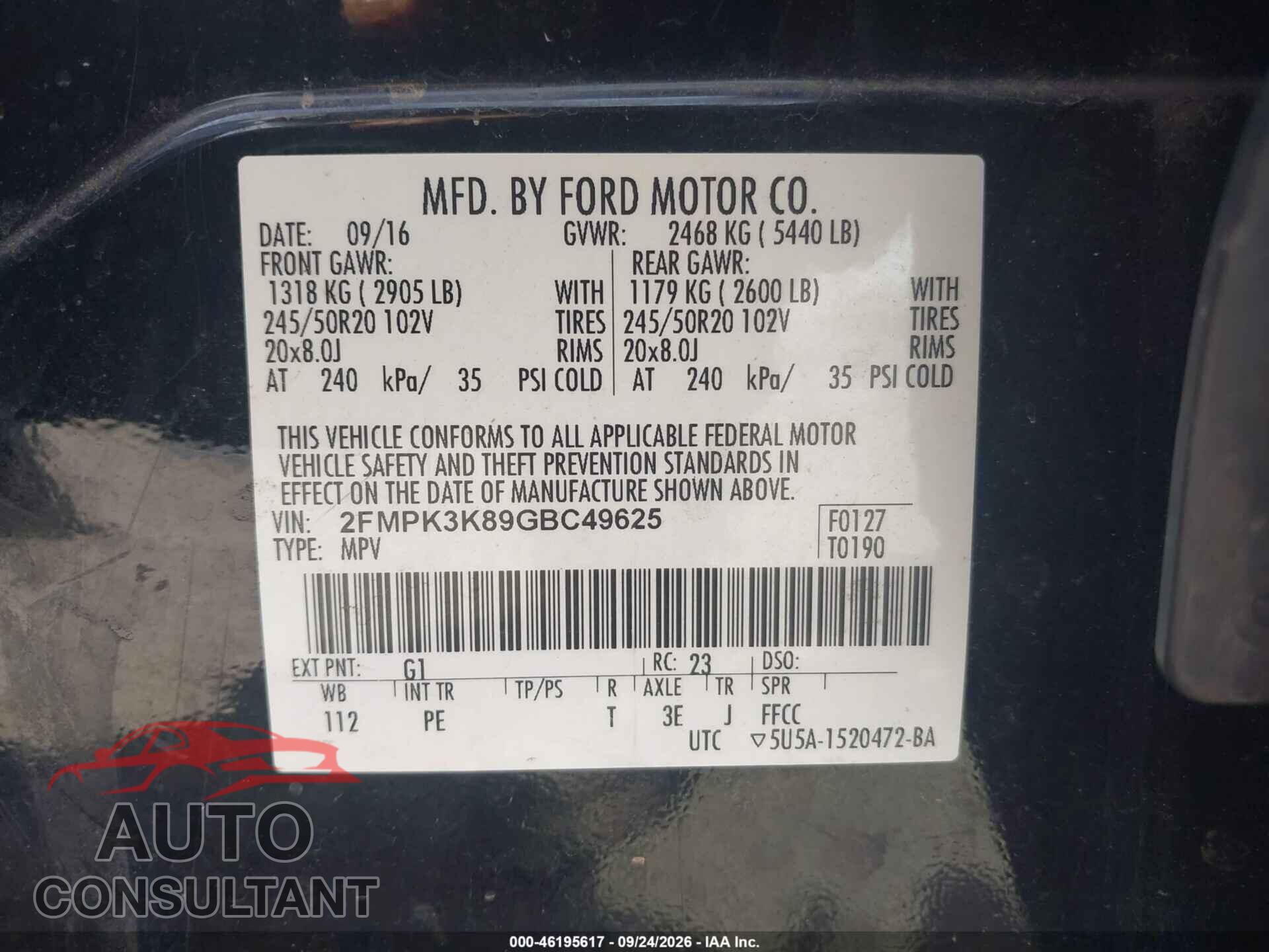 FORD EDGE 2016 - 2FMPK3K89GBC49625