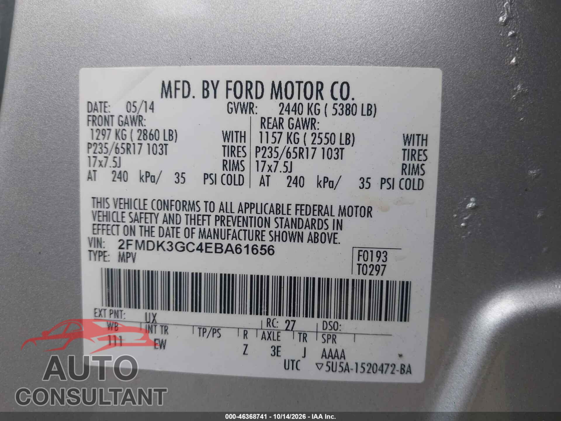 FORD EDGE 2014 - 2FMDK3GC4EBA61656