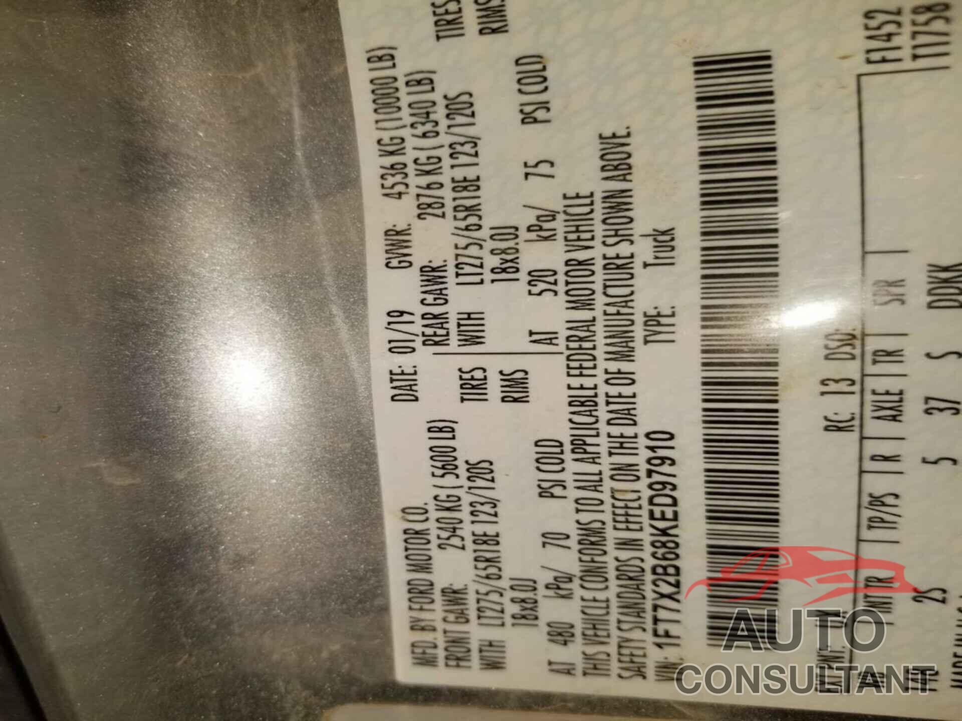 FORD F250 2019 - 1FT7X2B68KED97910