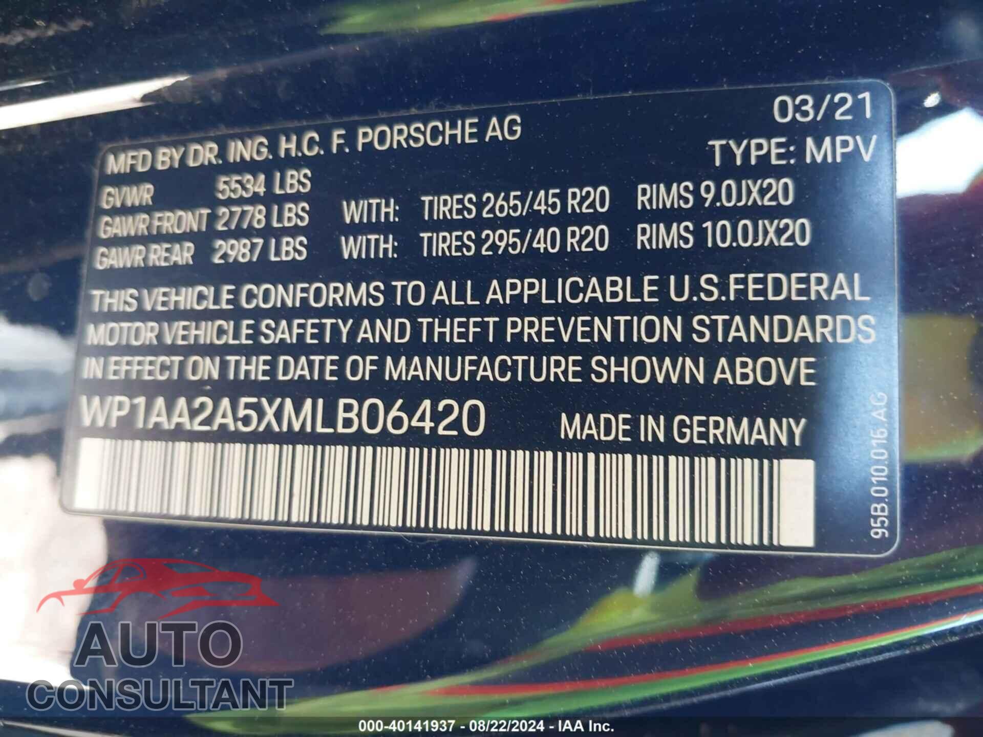 PORSCHE MACAN 2021 - WP1AA2A5XMLB06420