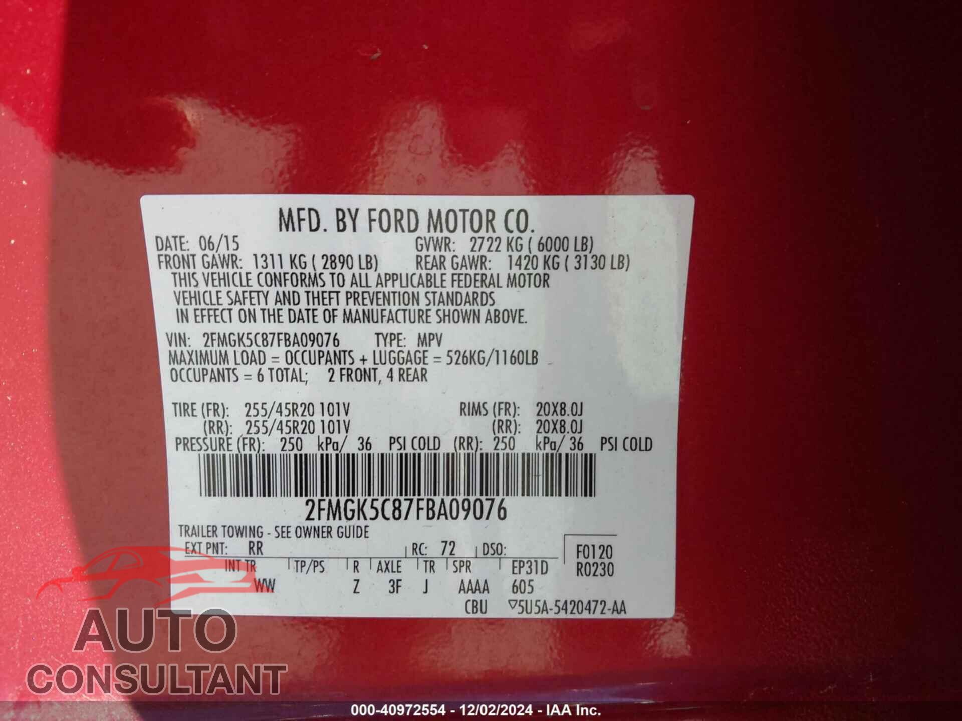 FORD FLEX 2015 - 2FMGK5C87FBA09076