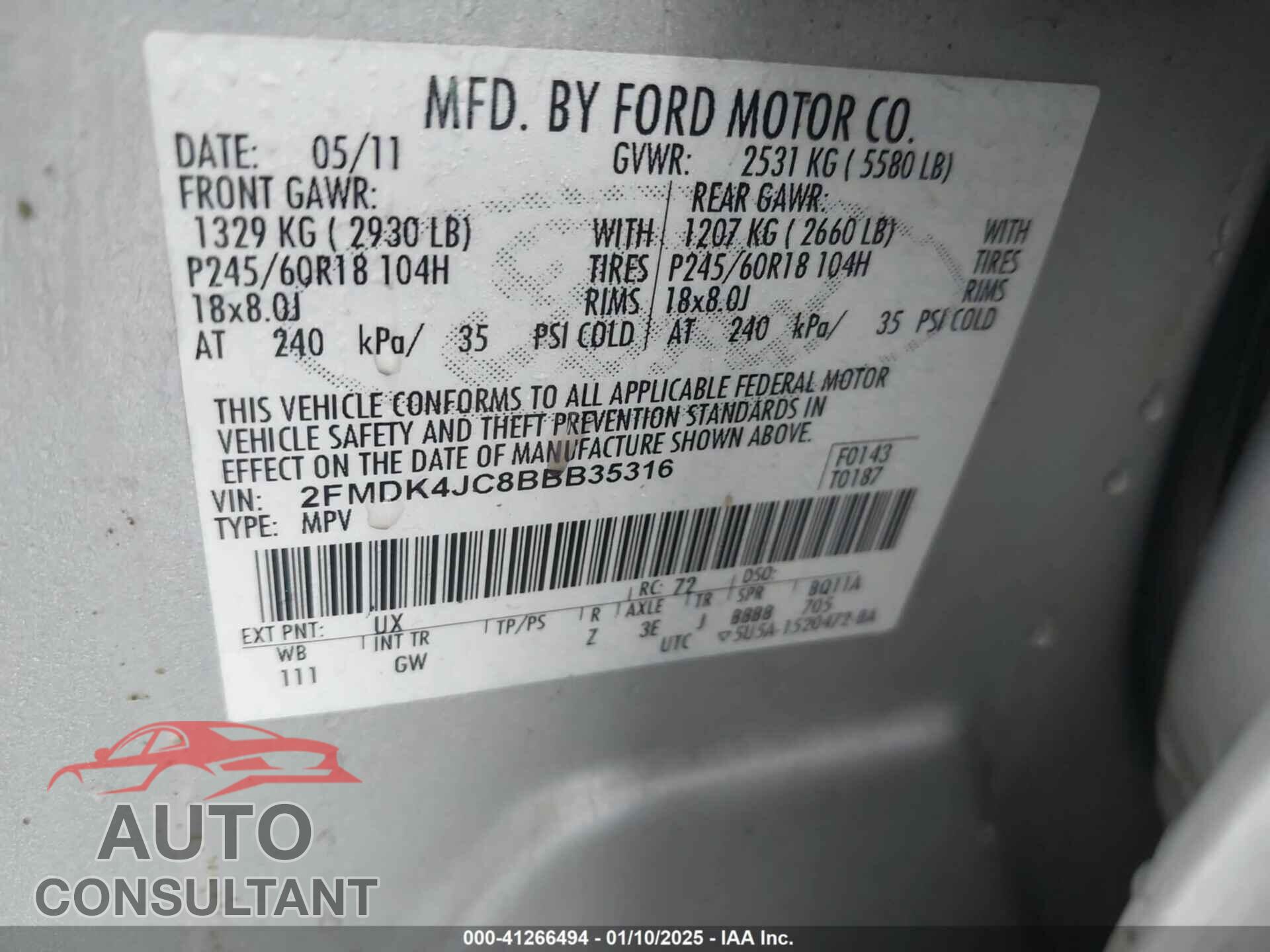 FORD EDGE 2011 - 2FMDK4JC8BBB35316